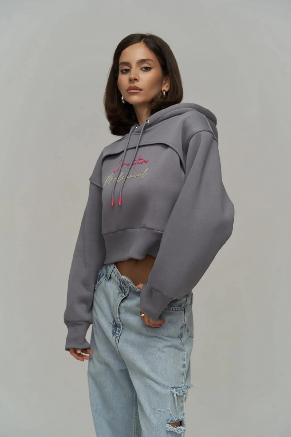 MAİ COLLECTİON  Kreatives Duman Crop Sweatshirt
