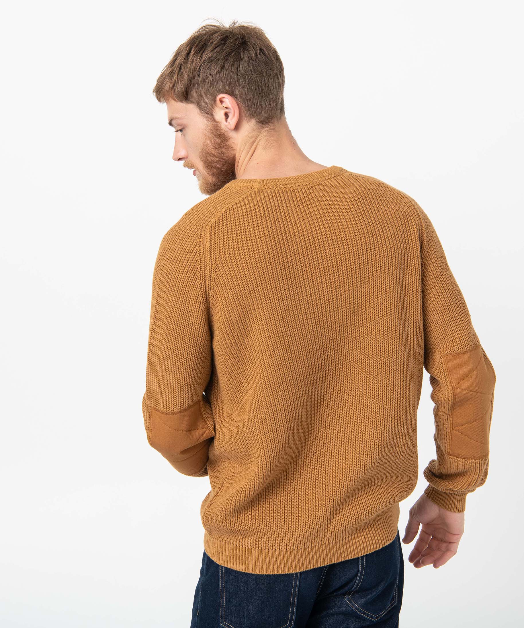 Pull homme uni en grosse maille avec empiècements marron | GEMO
