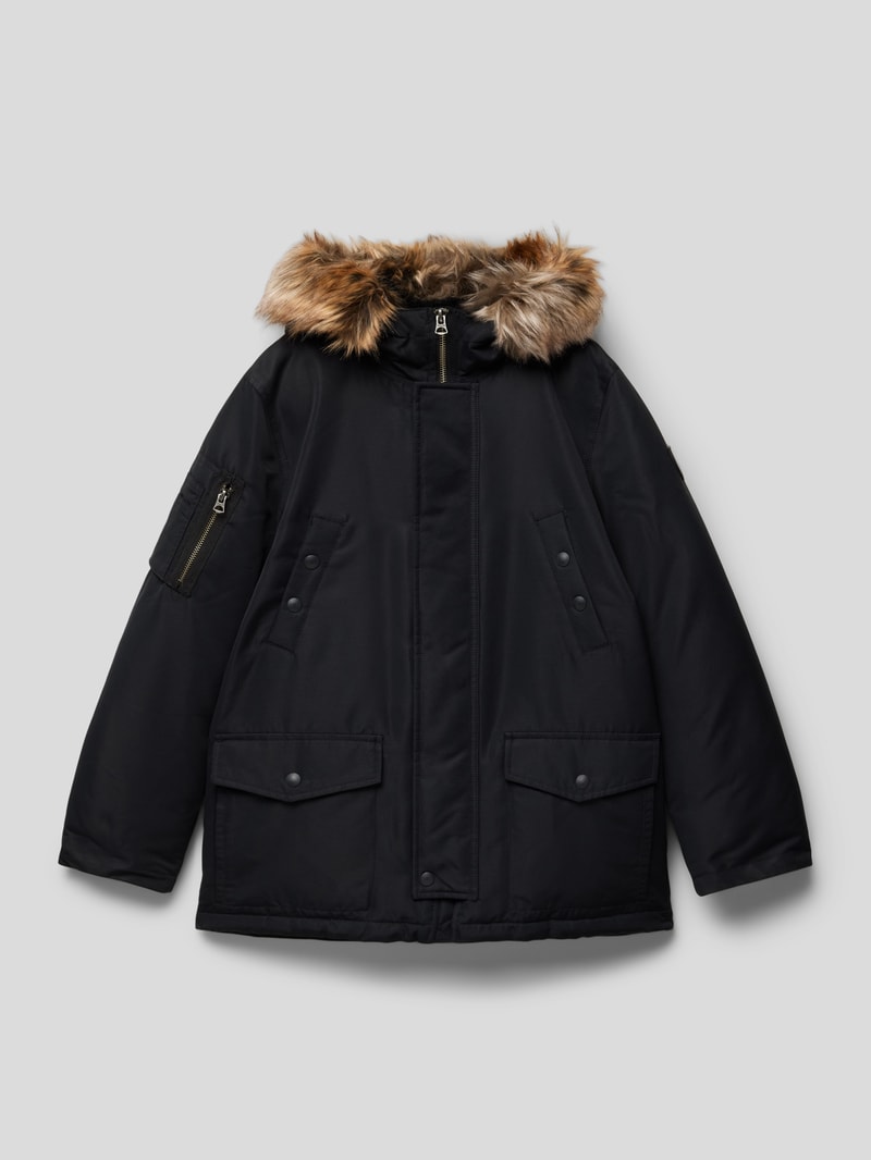 Parka mit Kunstfellbesatz in schwarz