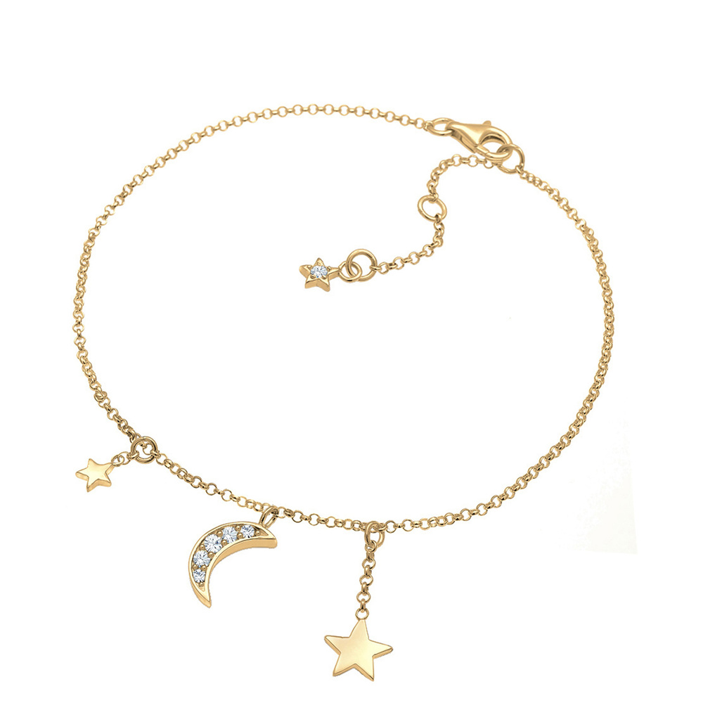 Elli Elli Bracelet de Cheville Astro Sterne Halbmond Kristalle Silber Bijoux