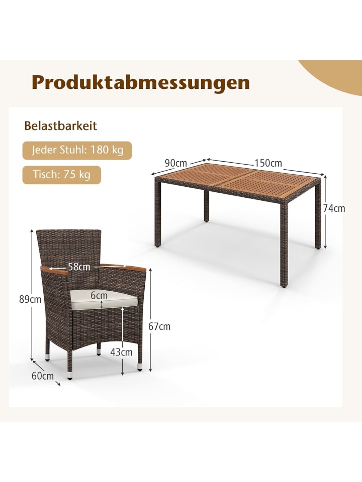 COSTWAY Polyrattan Gartenmöbel 7 tlg. Set in Braun günstig kaufen onesize