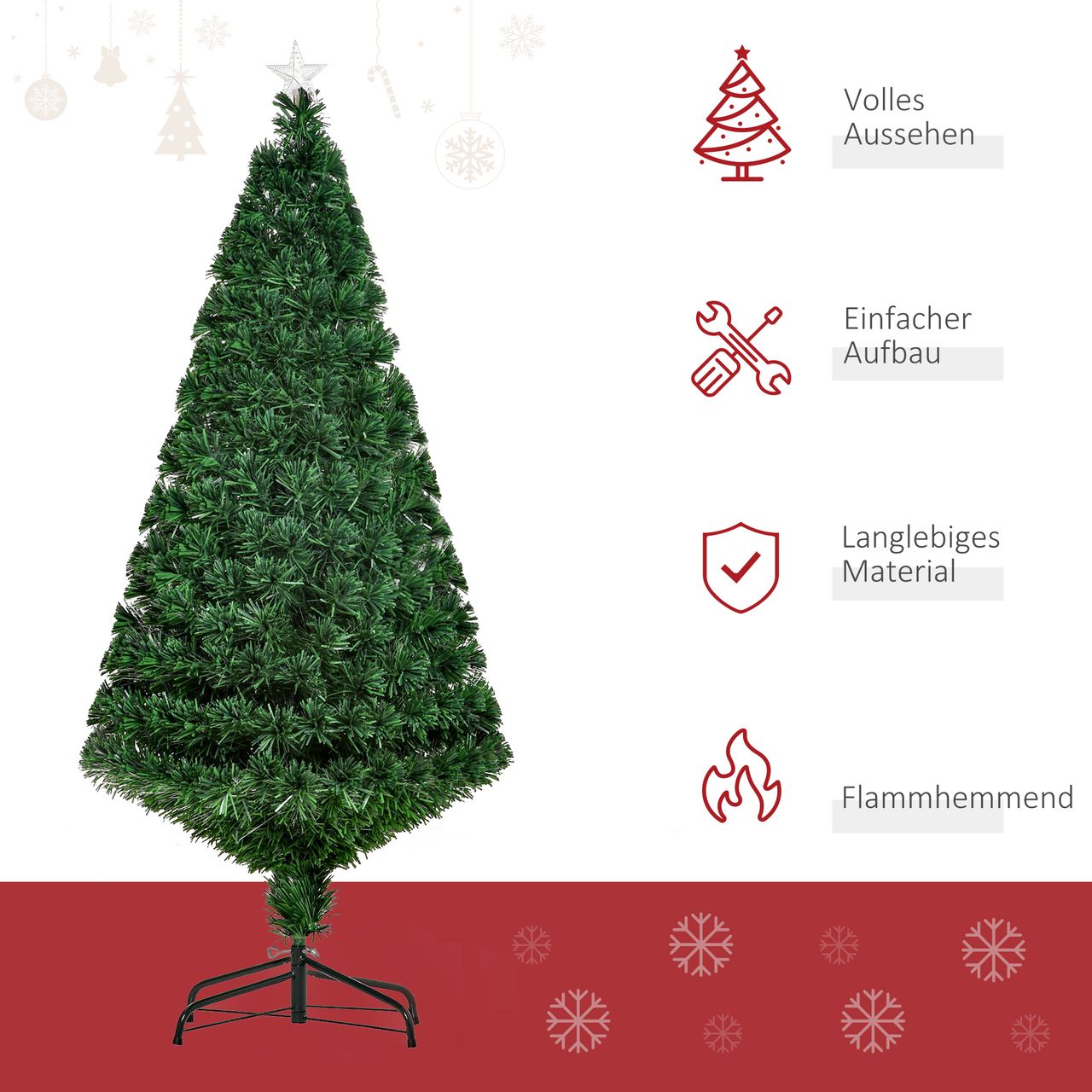 HOMCOM Weihnachtsbaum Tannenbaum Christbaum LED Lichtfaser Stern 5 Modell