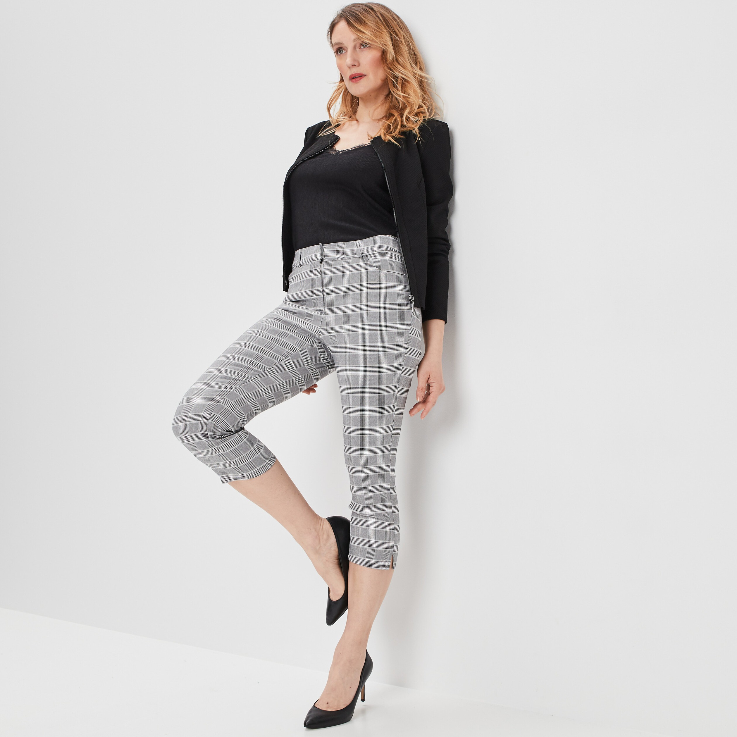 Pantacourt ajusté taille haute blanc femme | La Halle