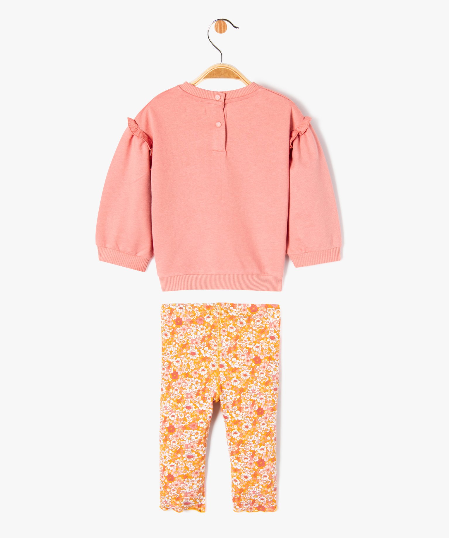 Ensemble 2 pièces sweat brodé et legging fleuri bébé fil... rose | GEMO