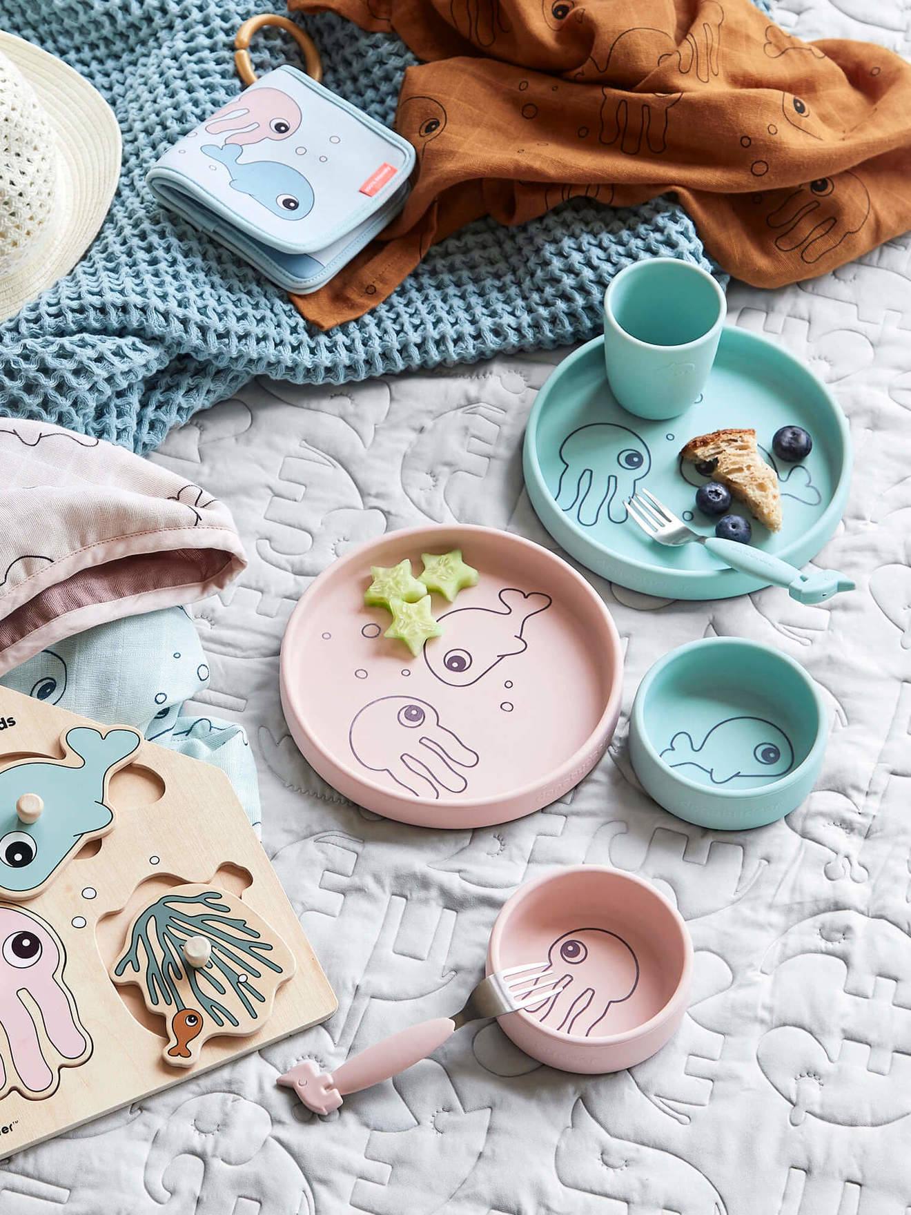 Coffret repas 3 pièces DONE BY DEER Sea Friends en silicone bleu