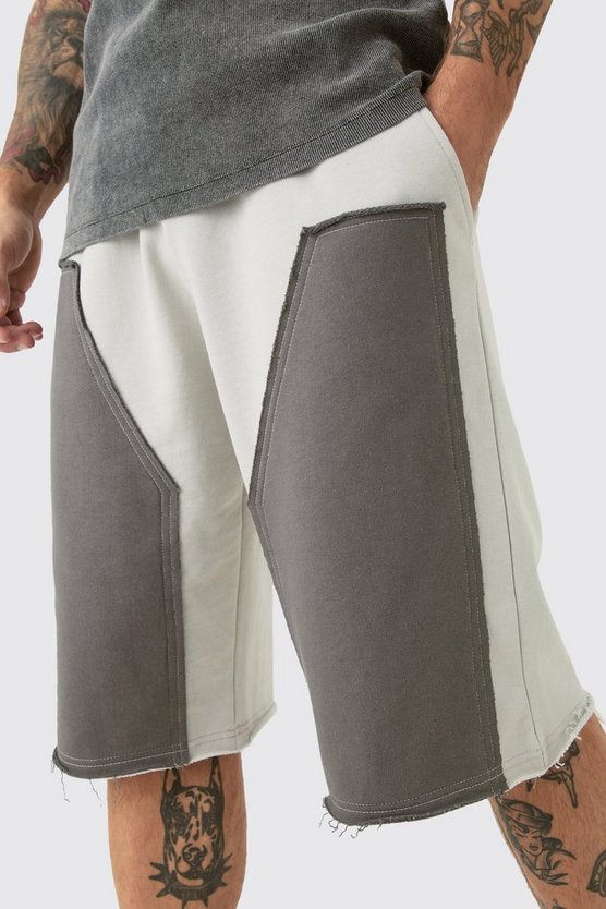 Baggy Carpenter Panel Frayed Edge Applique Jorts