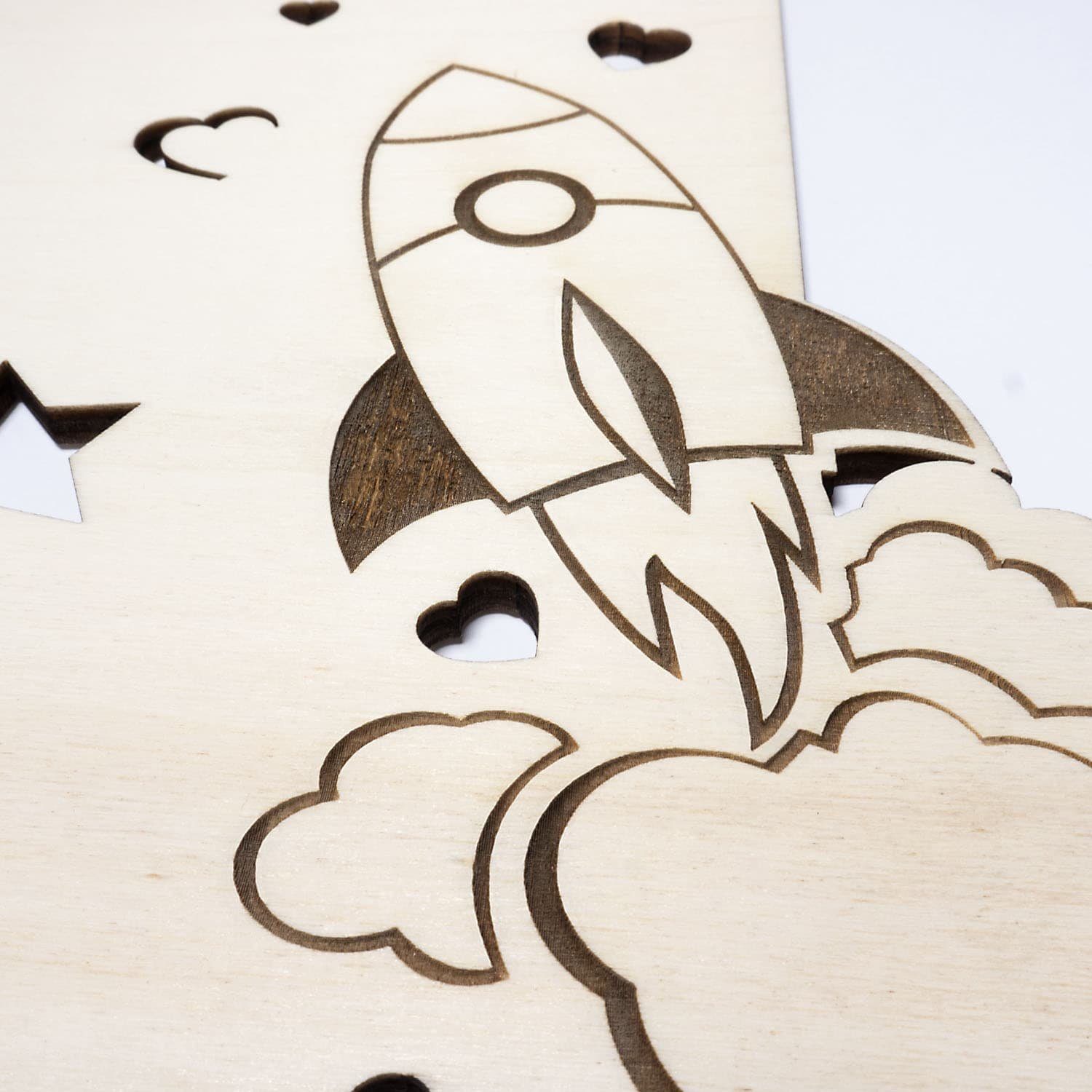 Namofactur Messlatte Kinder Holz Messlatte „Ich hab dich lieb bis zum Mond..” Junge Mädchen, Skala von 80-130 cm, Inkl. Edelstahl Wandhalterung Set