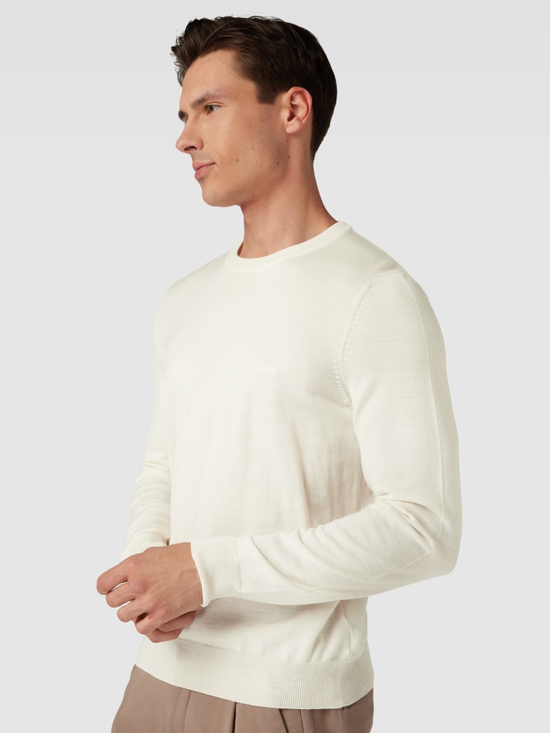Strickpullover aus Schurwolle mit Label-Stitching Modell 'Otto' in offwhite