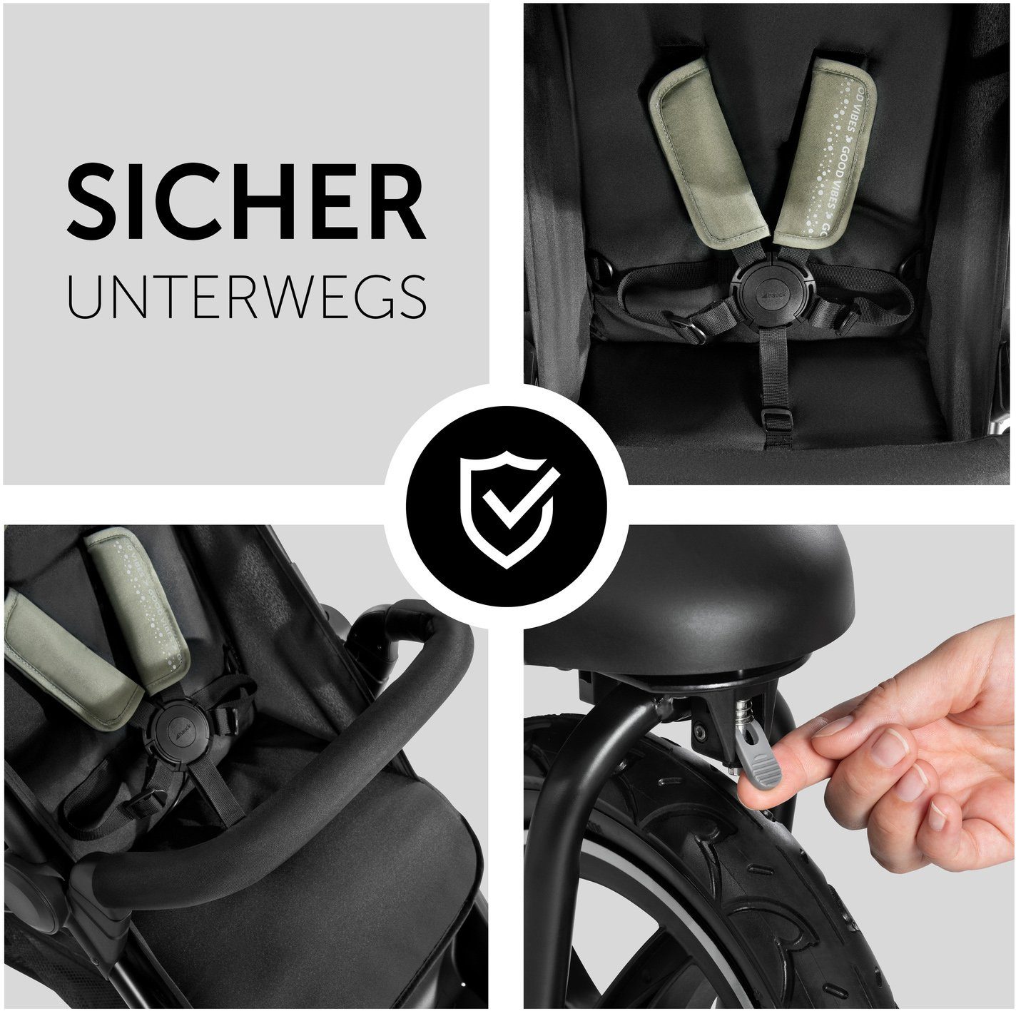 Hauck Dreirad-Kinderwagen Runner 2 Mickey Mouse olive, Kinderwagen, Jogger mit schwenk- und feststellbarem Vorderrad