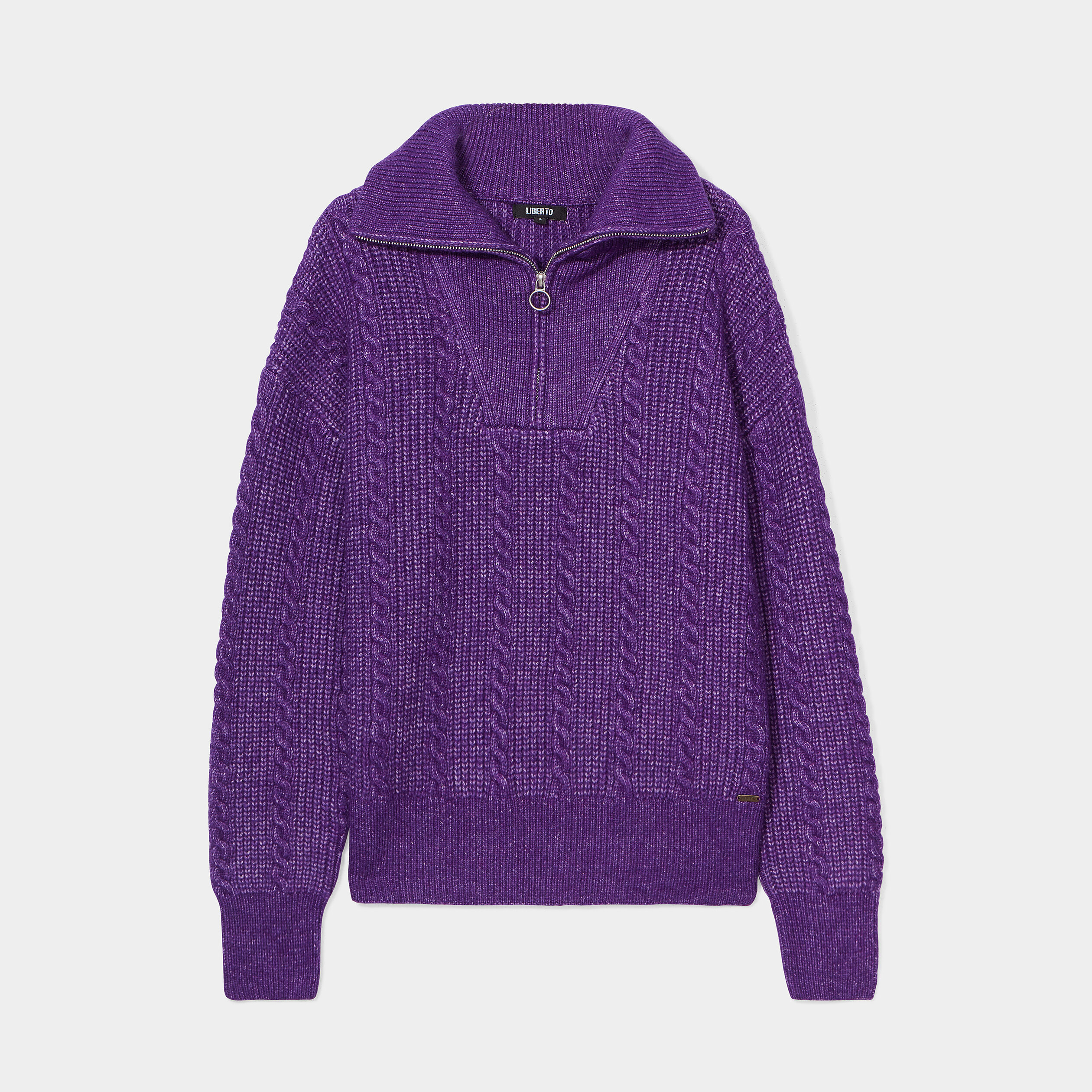 Pull camionneur zippé torsades Liberto violet foncé femme | La Halle