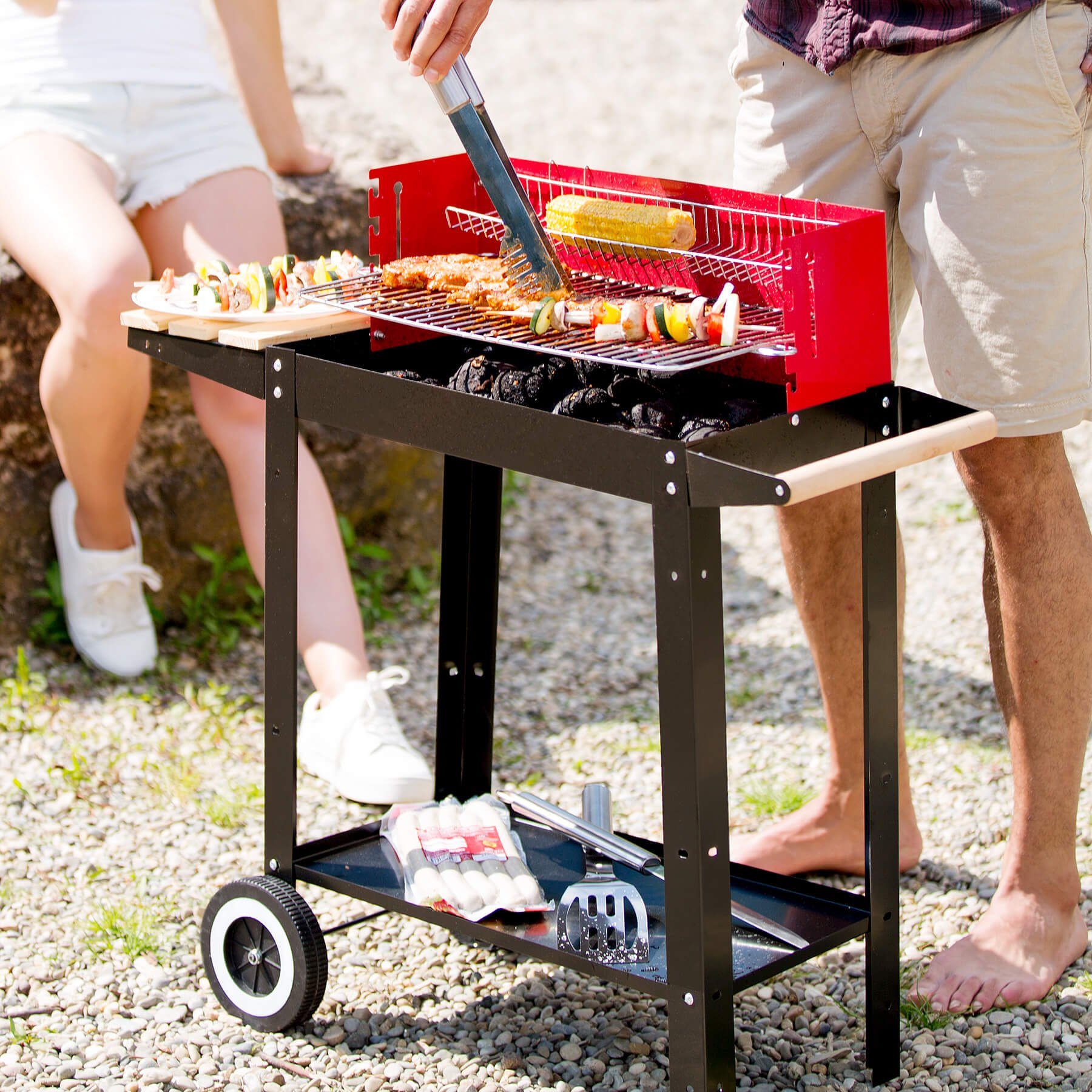 tectake Holzkohlegrill Holzkohlegrill Grillwagen