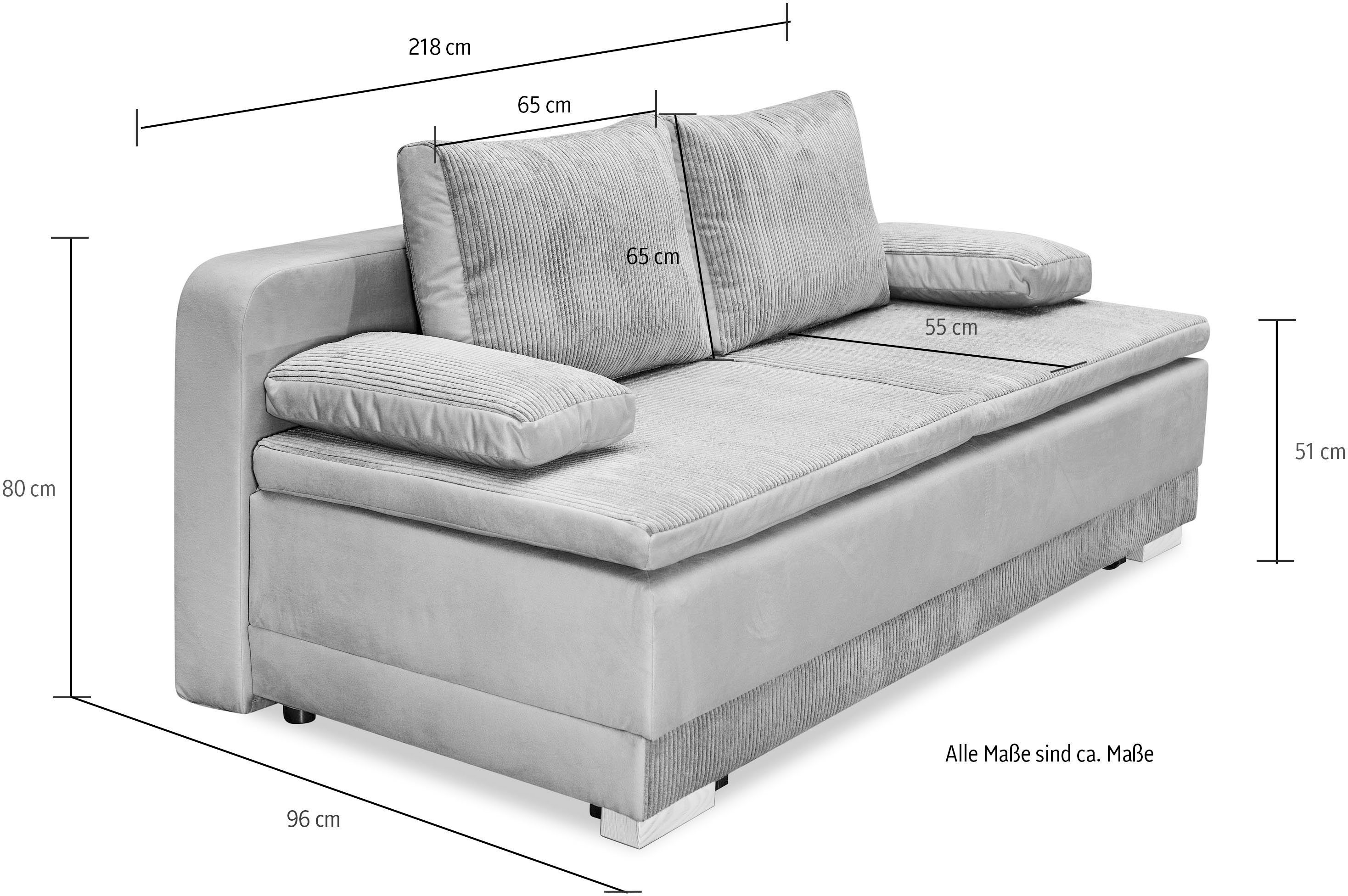 INOSIGN Schlafsofa Ben, mit Boxspringaufbau, Bettfunktion & Bettkasten, Dauerschlafsofa
