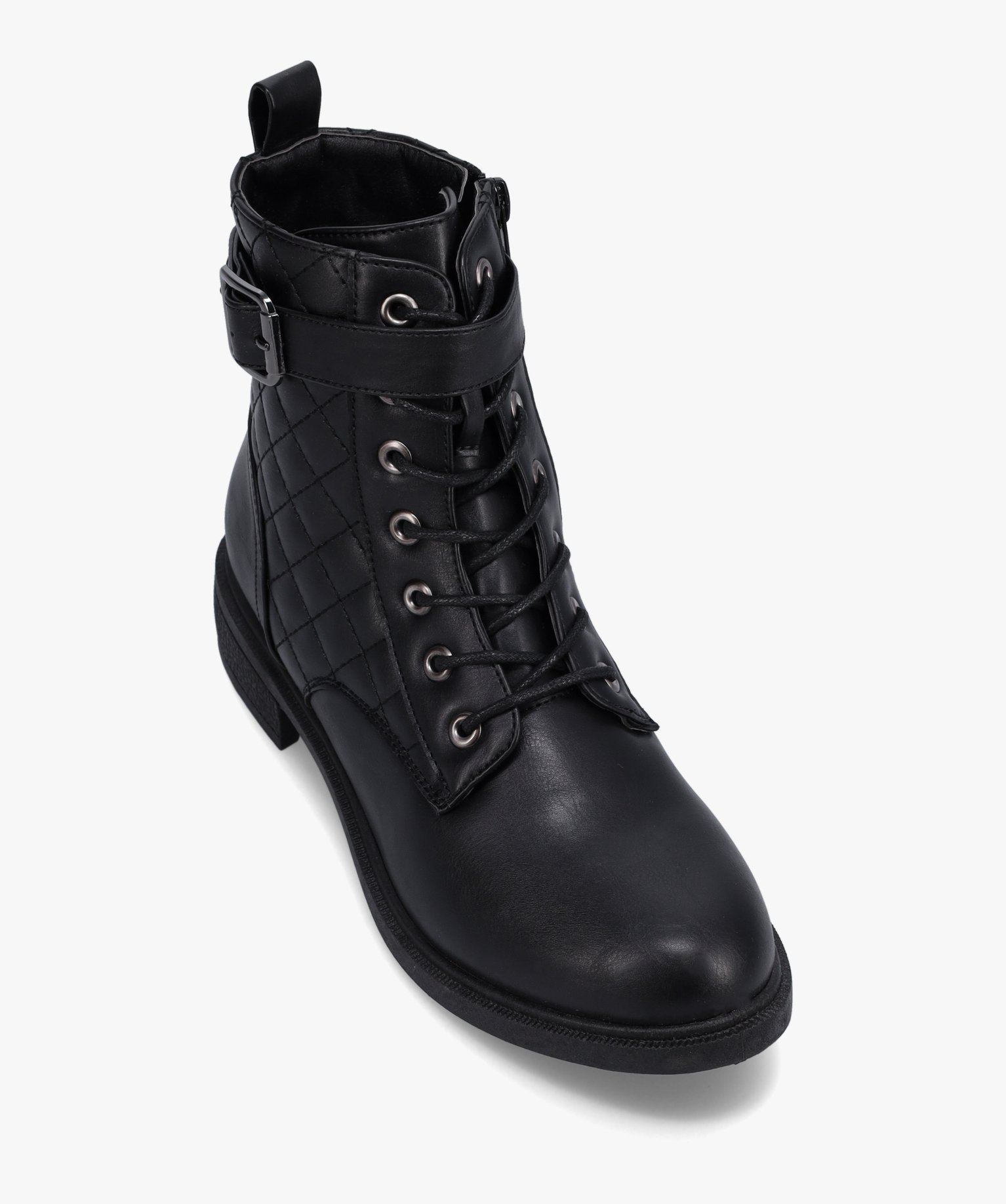 Boots femme matelassées à talon plat style rangers noir | GEMO