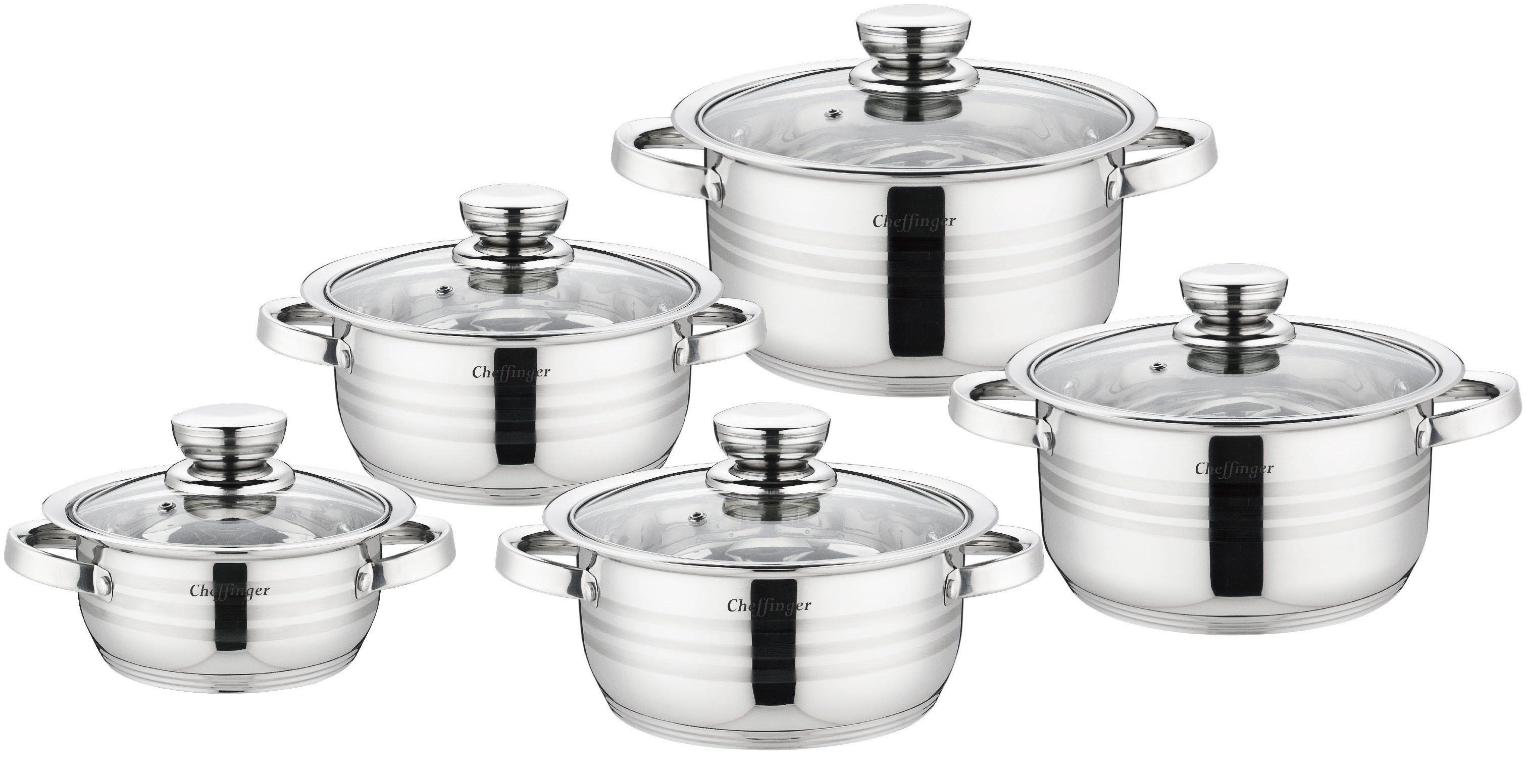 Cheffinger Kochtopf 10-tlg Edelstahl Kochgeschirr Set Induktion Kochtopf Topf mit Deckel, (10-tlg)