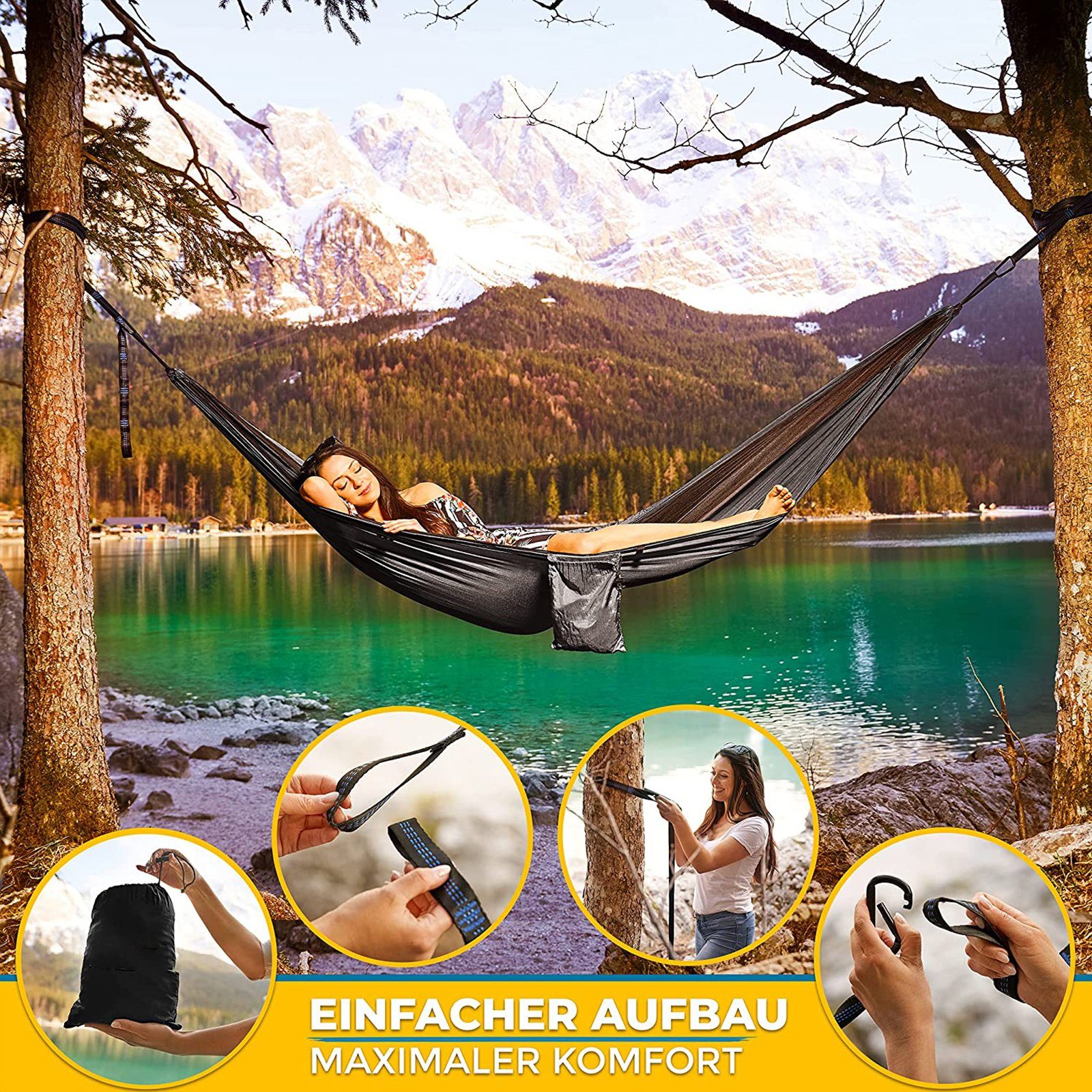 CALIYO Hängematte Hängematte Outdoor mit Moskitonetz,Reisehängematte Ultraleicht, Einfaches zum Öffnen, Tragbar, für Camping,Wandern, Hohe Tragfähigkeit