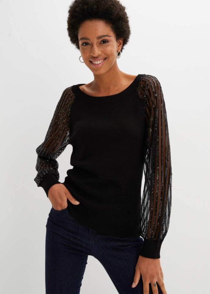 Feinstrick-Pullover, Pailletten