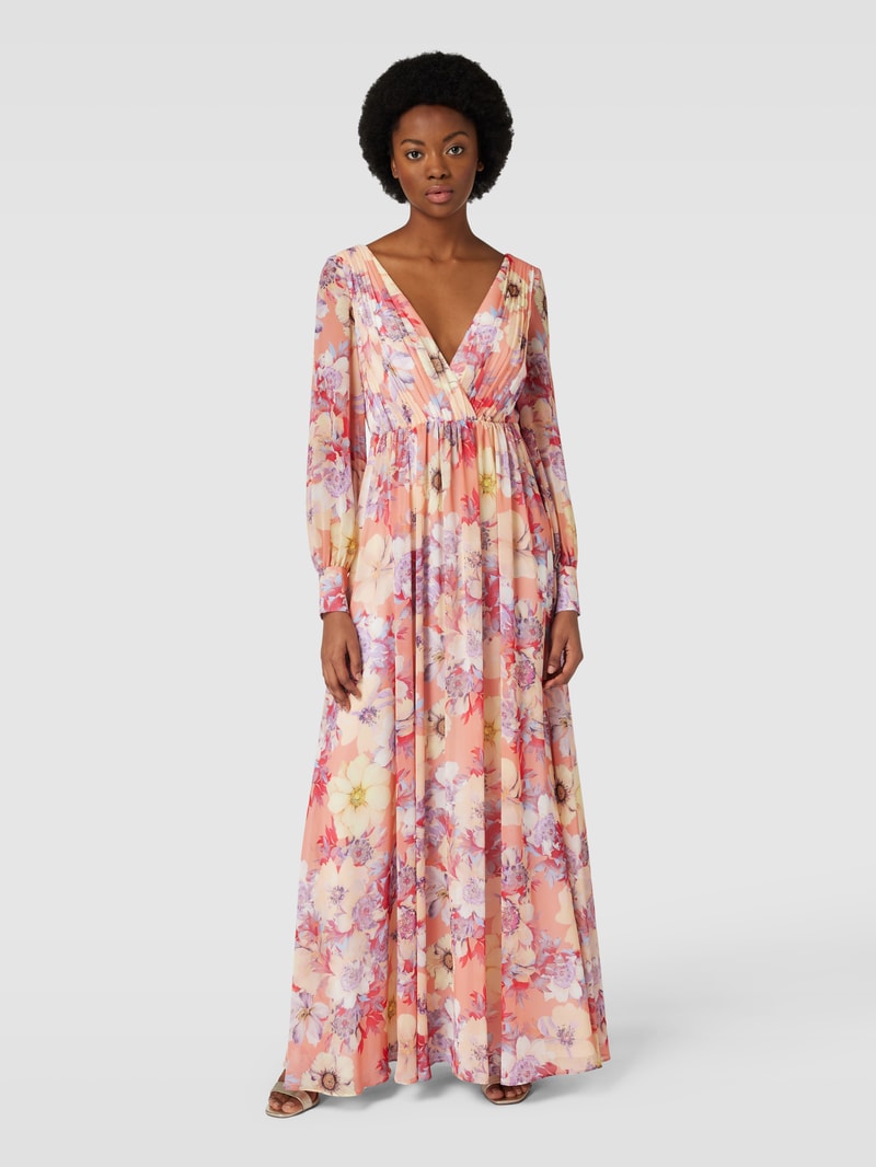 Abendkleid mit floralem Muster in apricot
