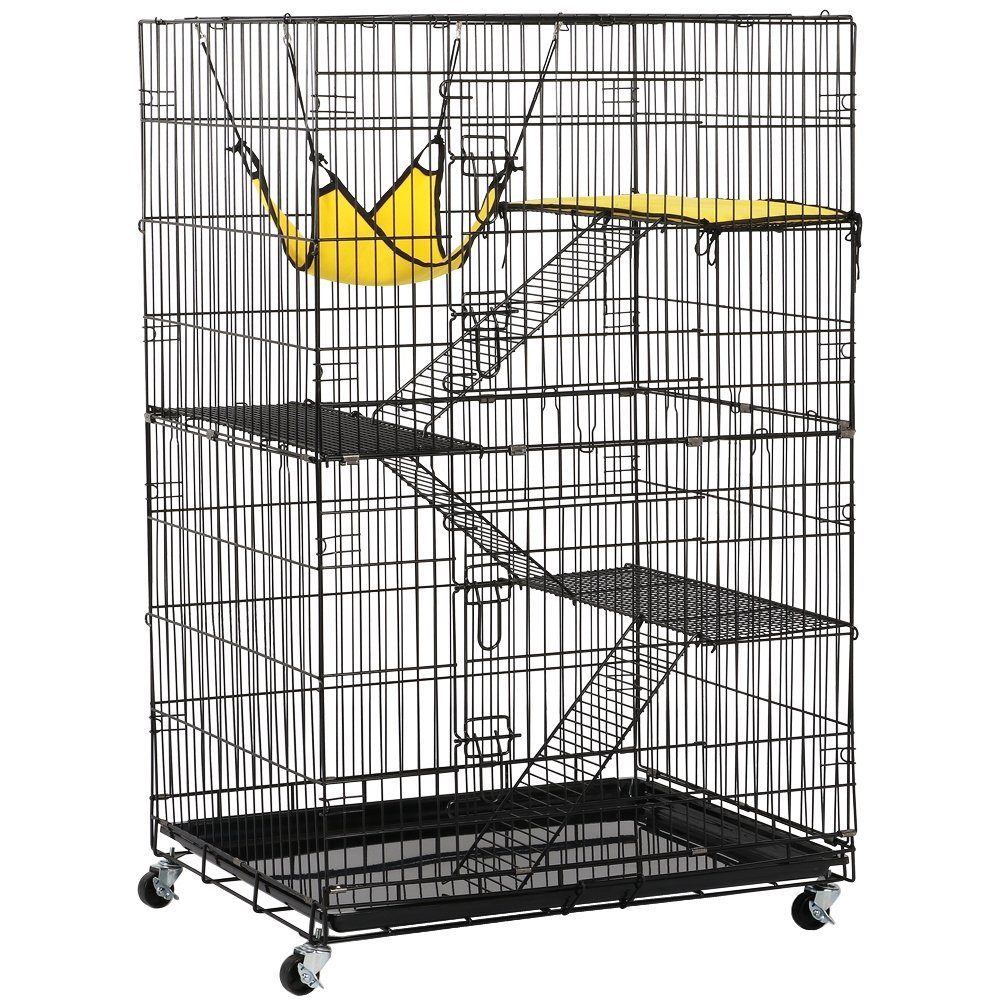 Yaheetech Katzenkäfig, mit Doppeltür, 3 Ebenen, für Kleintiere