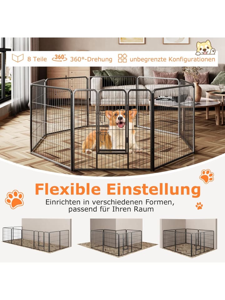 COSTWAY 8 tlg. Welpenauslauf 80cm hoch in Schwarz günstig kaufen onesize