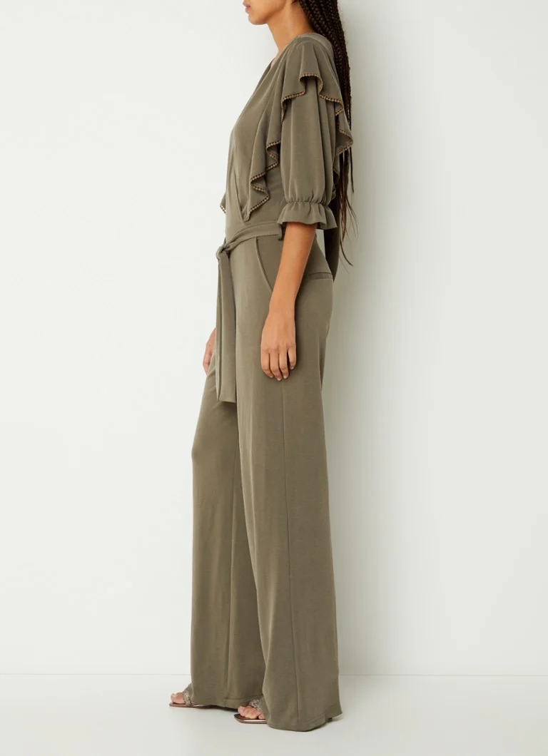 Aaiko Shenice loose fit jumpsuit with ruffle and tie belt