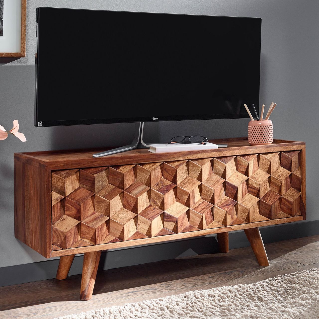 Skyport WOHNLING TV Schrank 92x44x35 cm Holz Lowboard Fernsehkommode Fernsehschrank