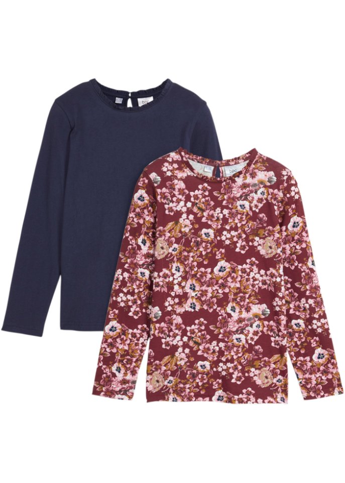 Mädchen Langarmshirt mit Blumendruck (2er Pack)