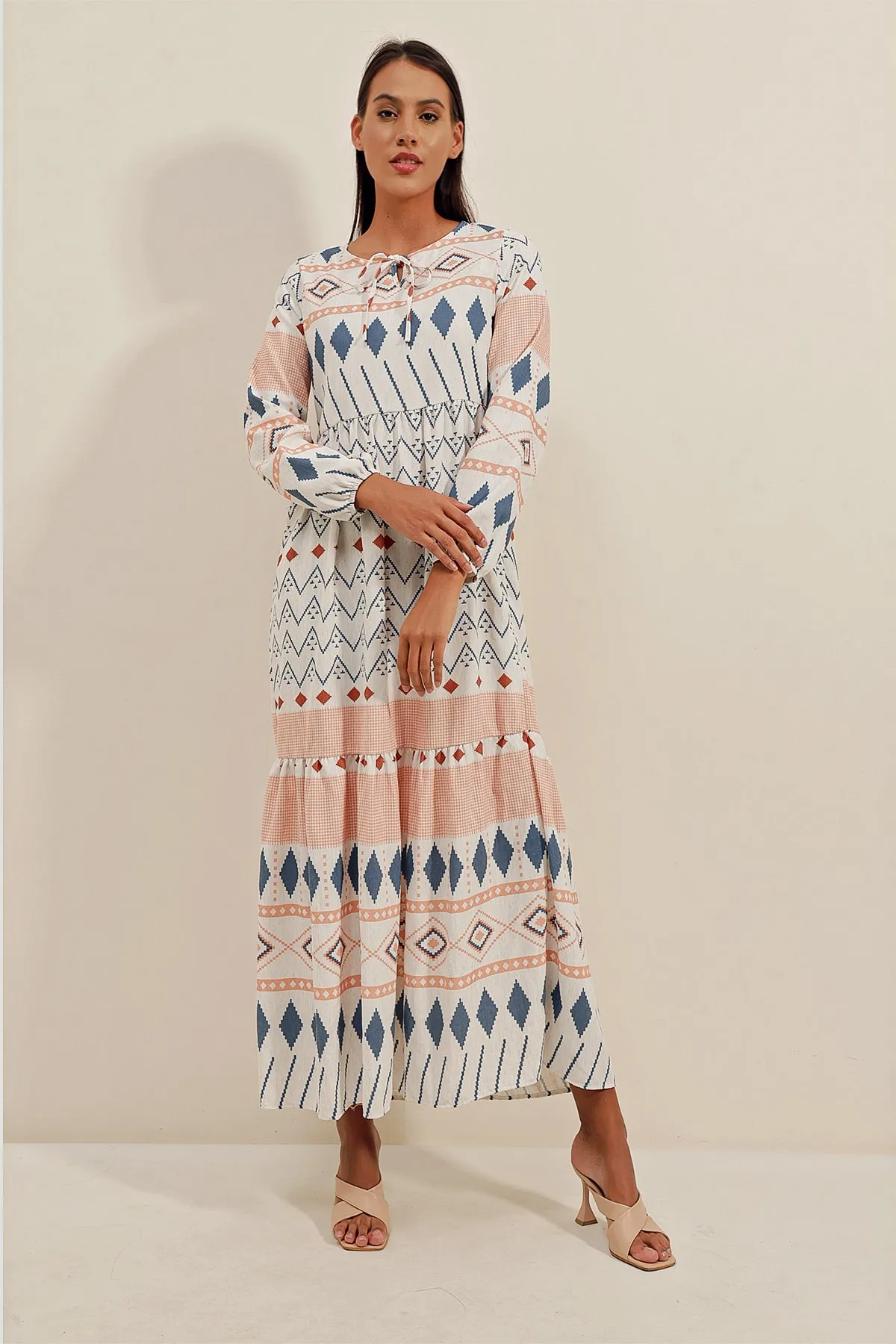Bigdart  1947 Gemustertes langes Kleid – Lachs