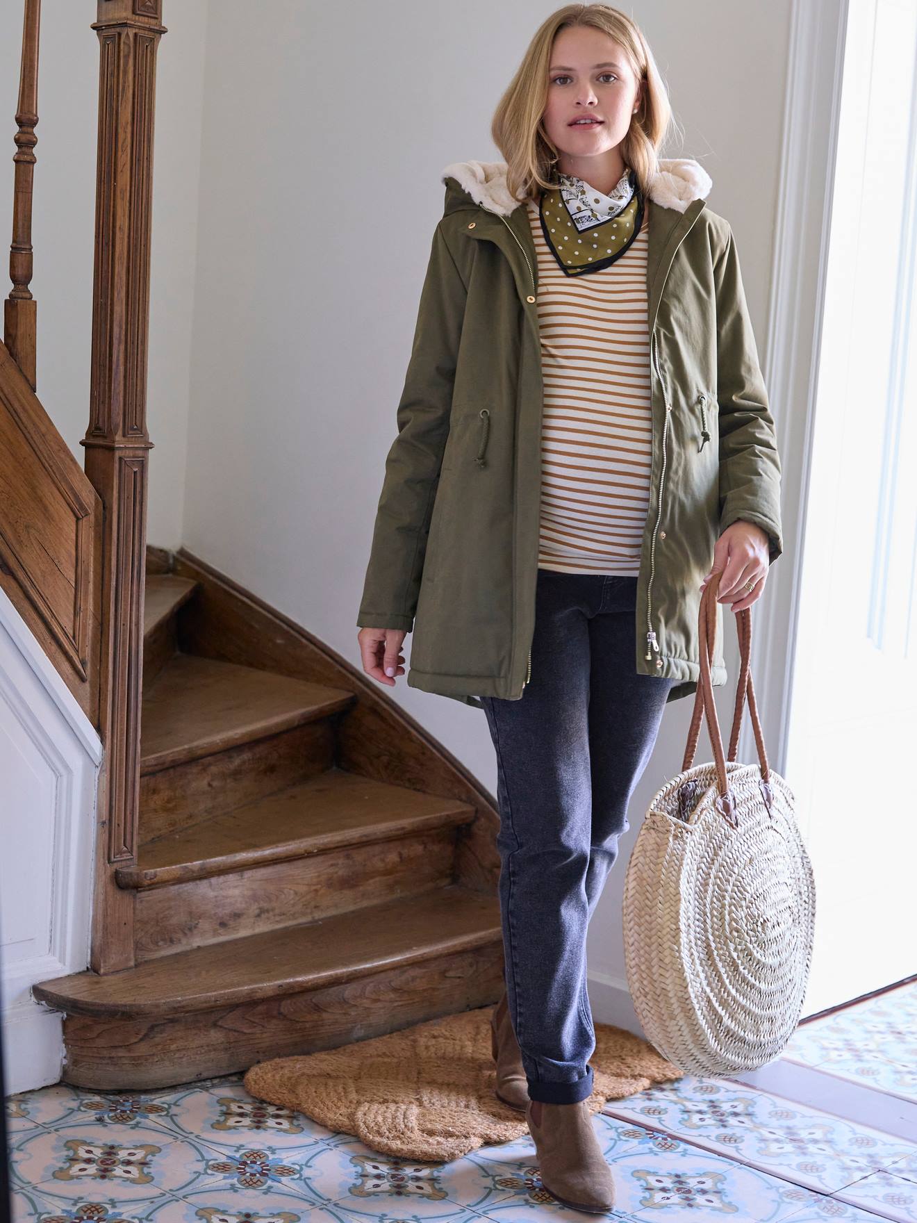 Vertbaudet Umstands-Winterjacke mit Webpelz-Futter - khaki