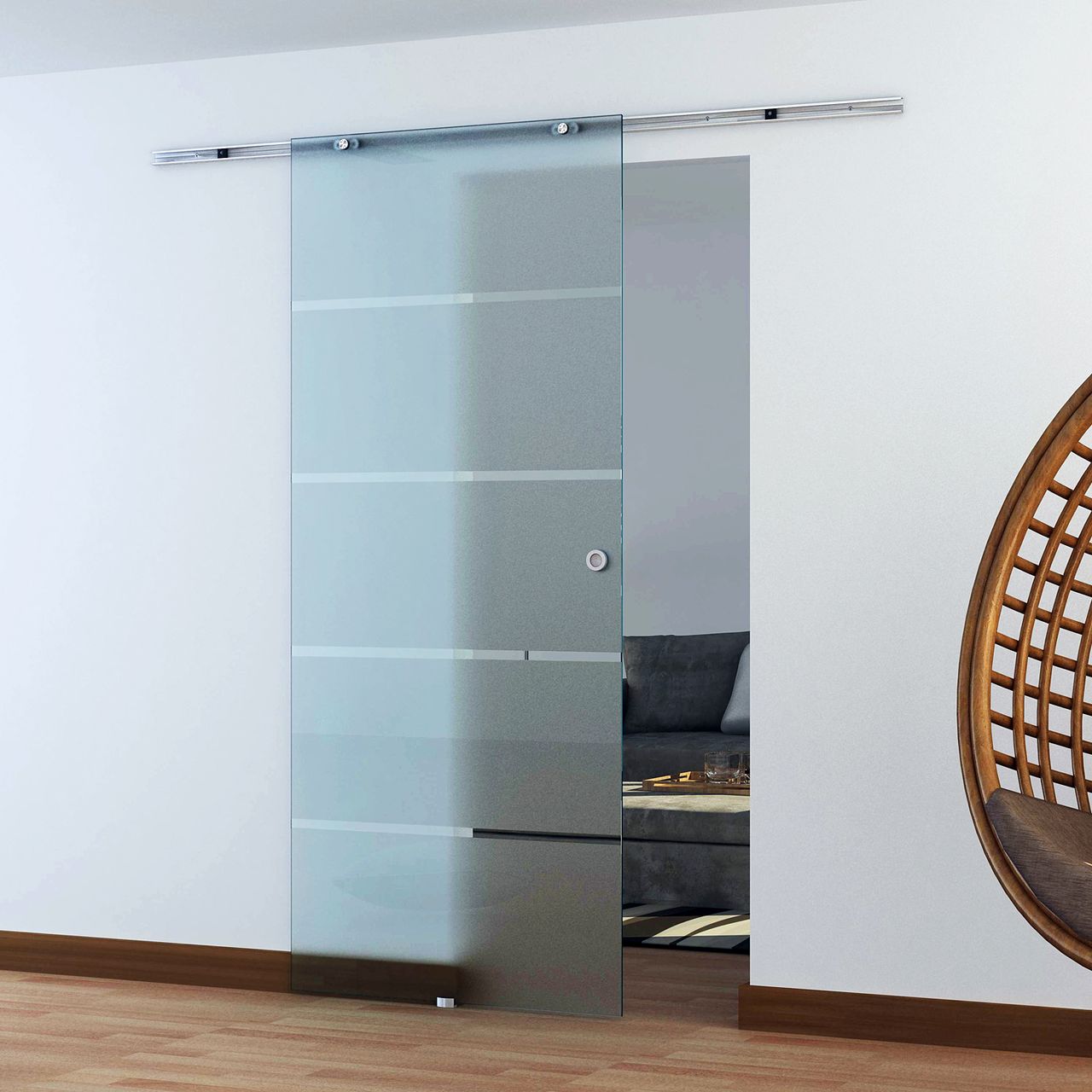 HOMCOM Glasschiebetür Schiebetür Glastür Zimmertür teilsatiniert 775 / 900 / 1025 x 2050 mm