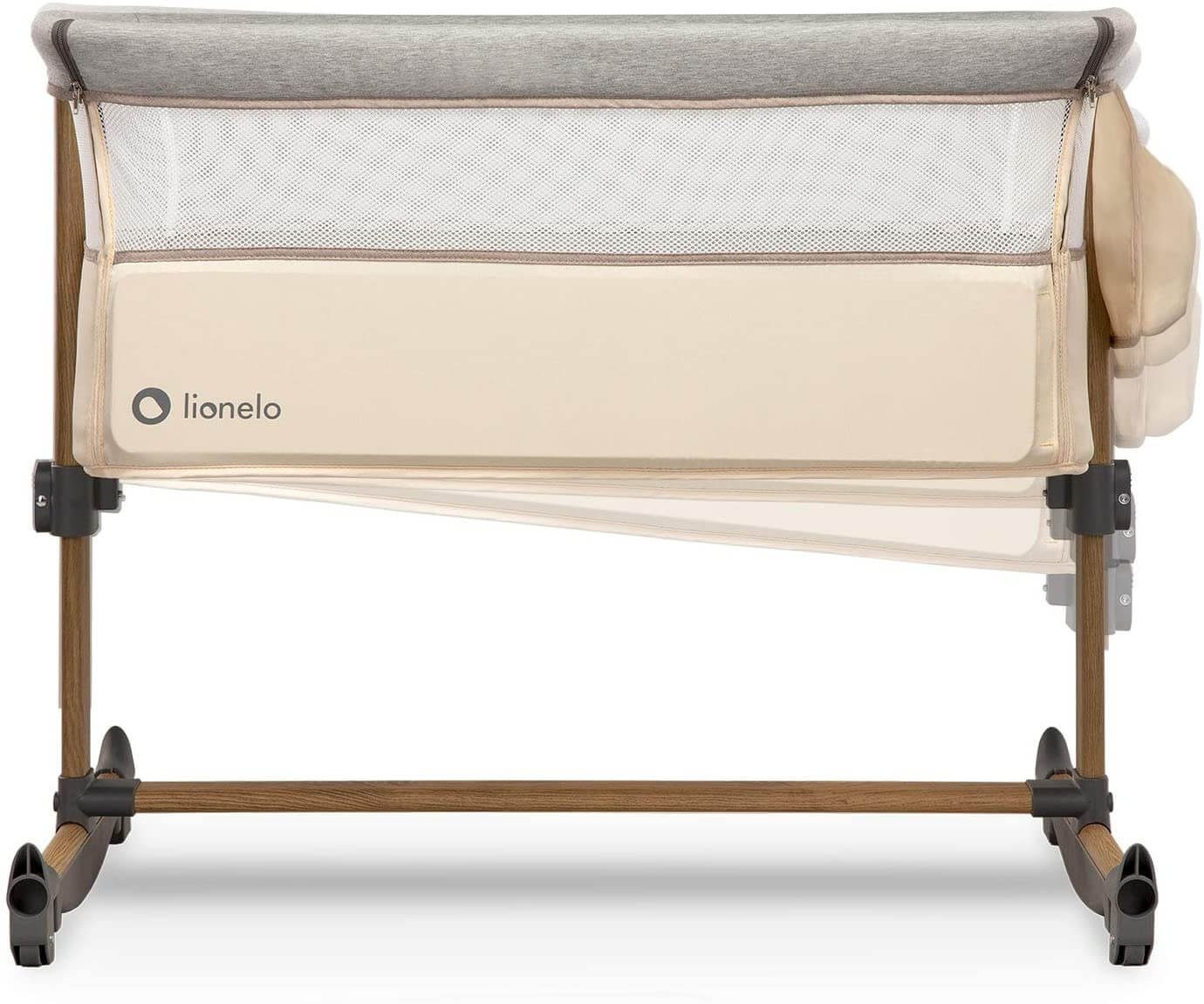 lionelo Kinderbett Leonie Beige Baby 3in1 Beistellbett Matratze Schaukelfunktion, 5-stufige Höhenverstellung, Neigungsverstellung, feststellbare Räder, Wiegefunktion durch umklappbare Beinenden