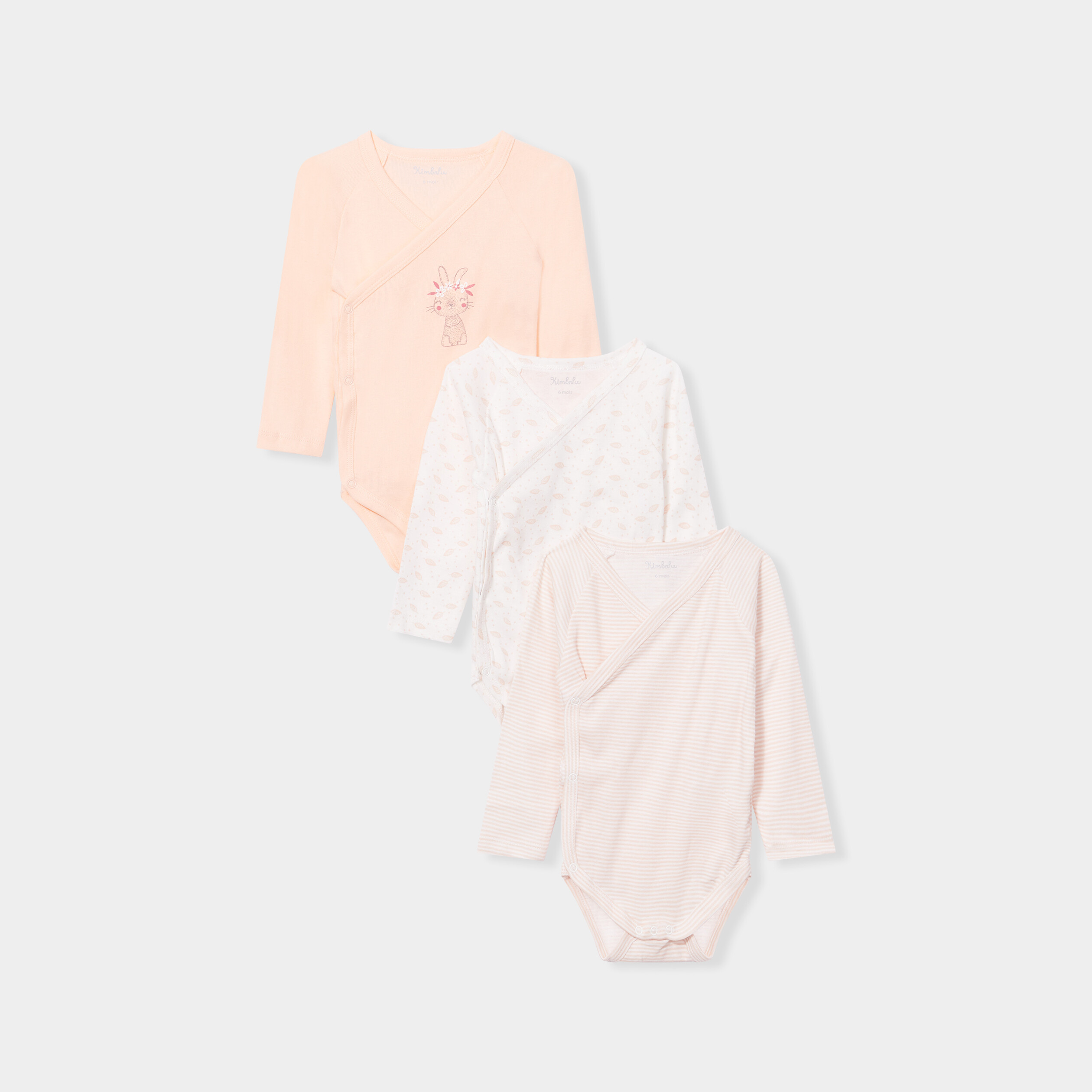 Lot 3 bodies coton manches longues rose corail bébé fille | La Halle