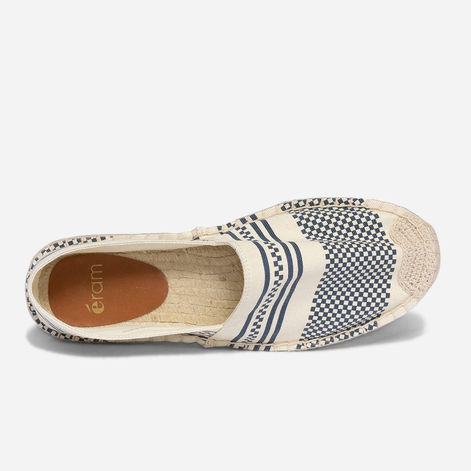 Espadrille écrue en toile à motif graphique bleu