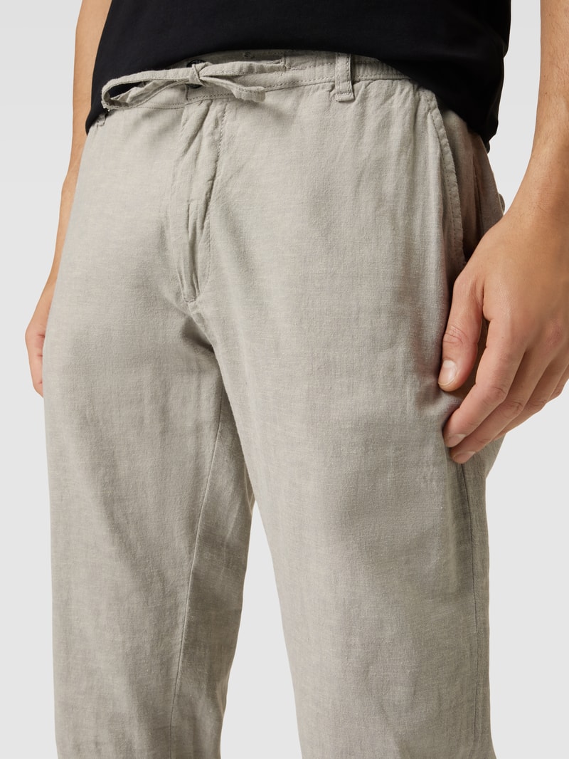 Leinen-Chino mit französischen Eingrifftaschen in mittelgrau