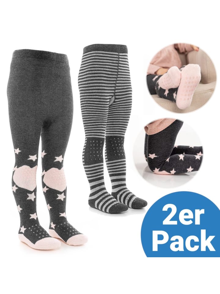 LaLoona Krabbel-Strumpfhose 2er Pack - Sterne Rosa   Streifen in grau,rosa günstig kaufen