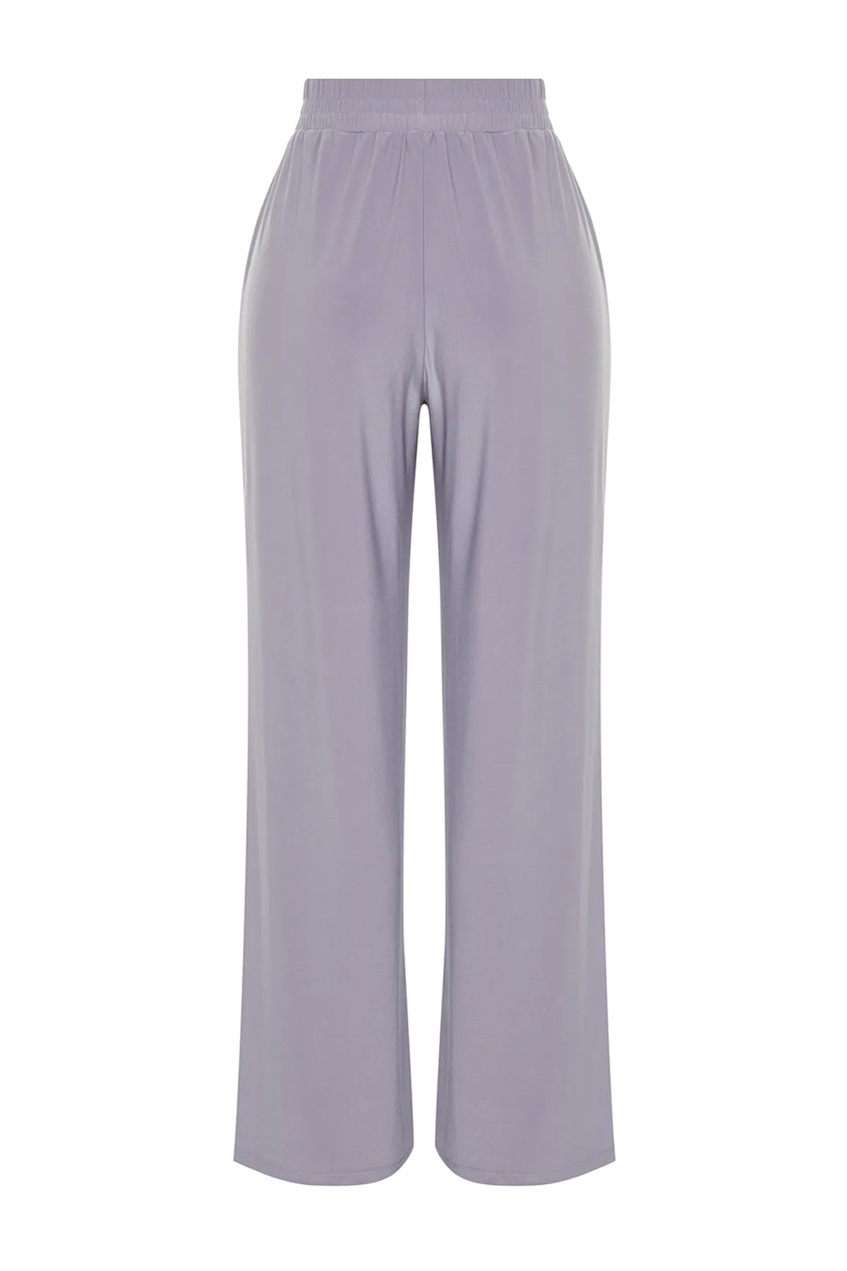 Trendyol Collection  Graue, weit geschnittene/locker geschnittene, dehnbare Strickhose mit hoher Taille TWOSS23PL00129