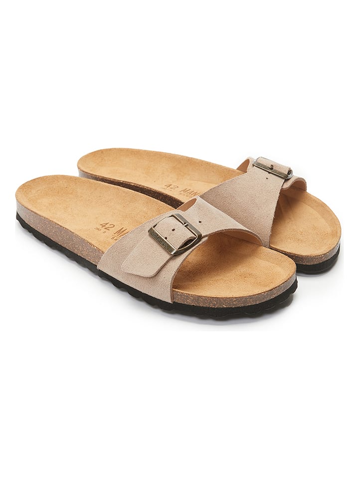 Mandel Leder-Pantoletten in Taupe günstig kaufen