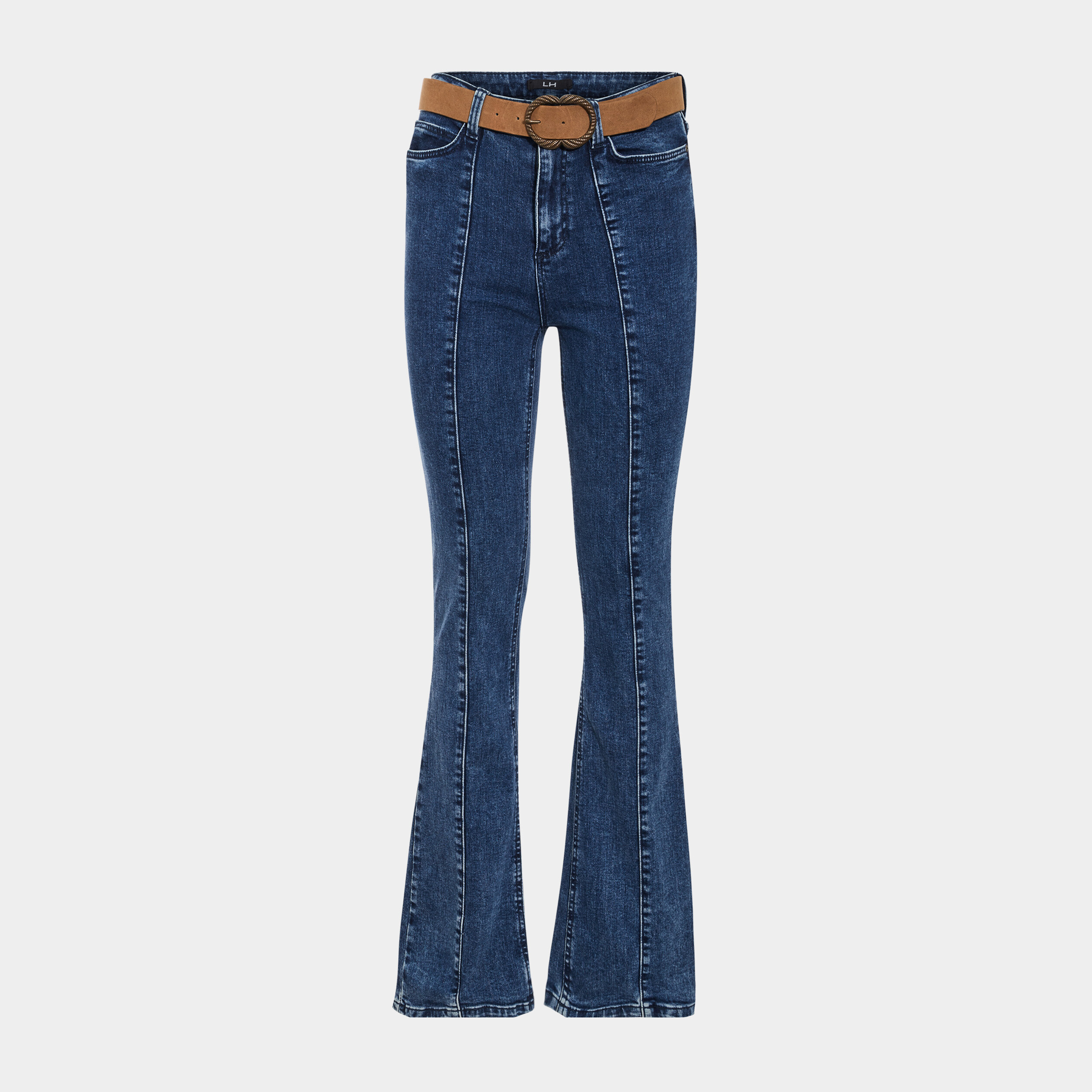 Jeans bootcut taille haute ceinturé denim brut femme | La Halle