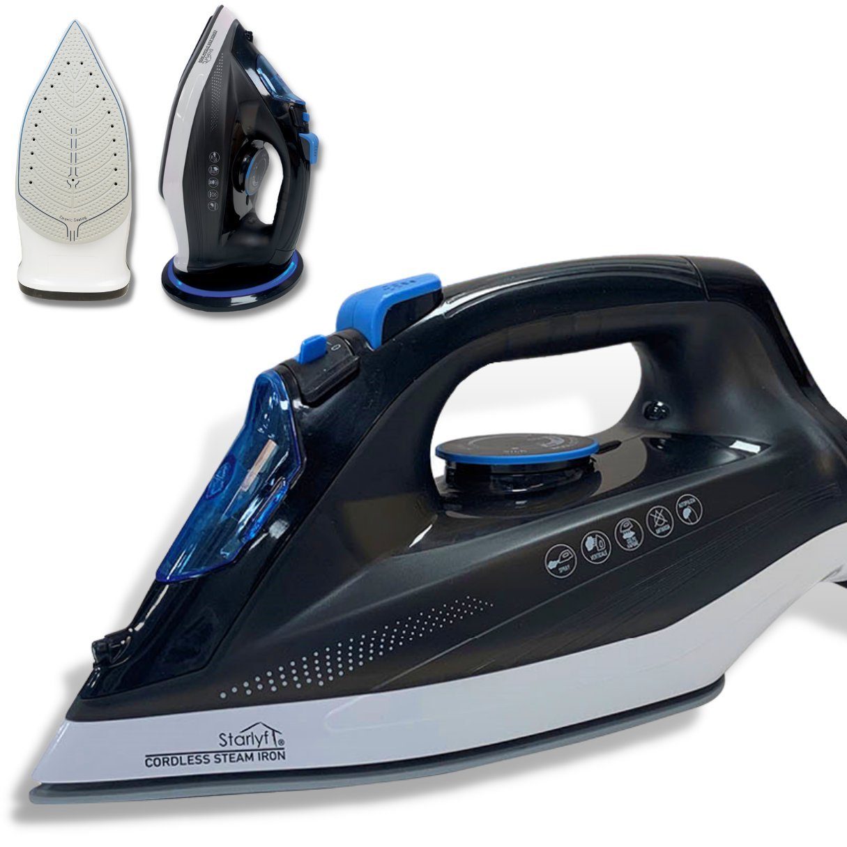 Starlyf Dampfbügeleisen Cordless Steam Iron, 2400 W, kabelloses Bügeleisen, Sohle mit keramischer Antihaftbeschichtung