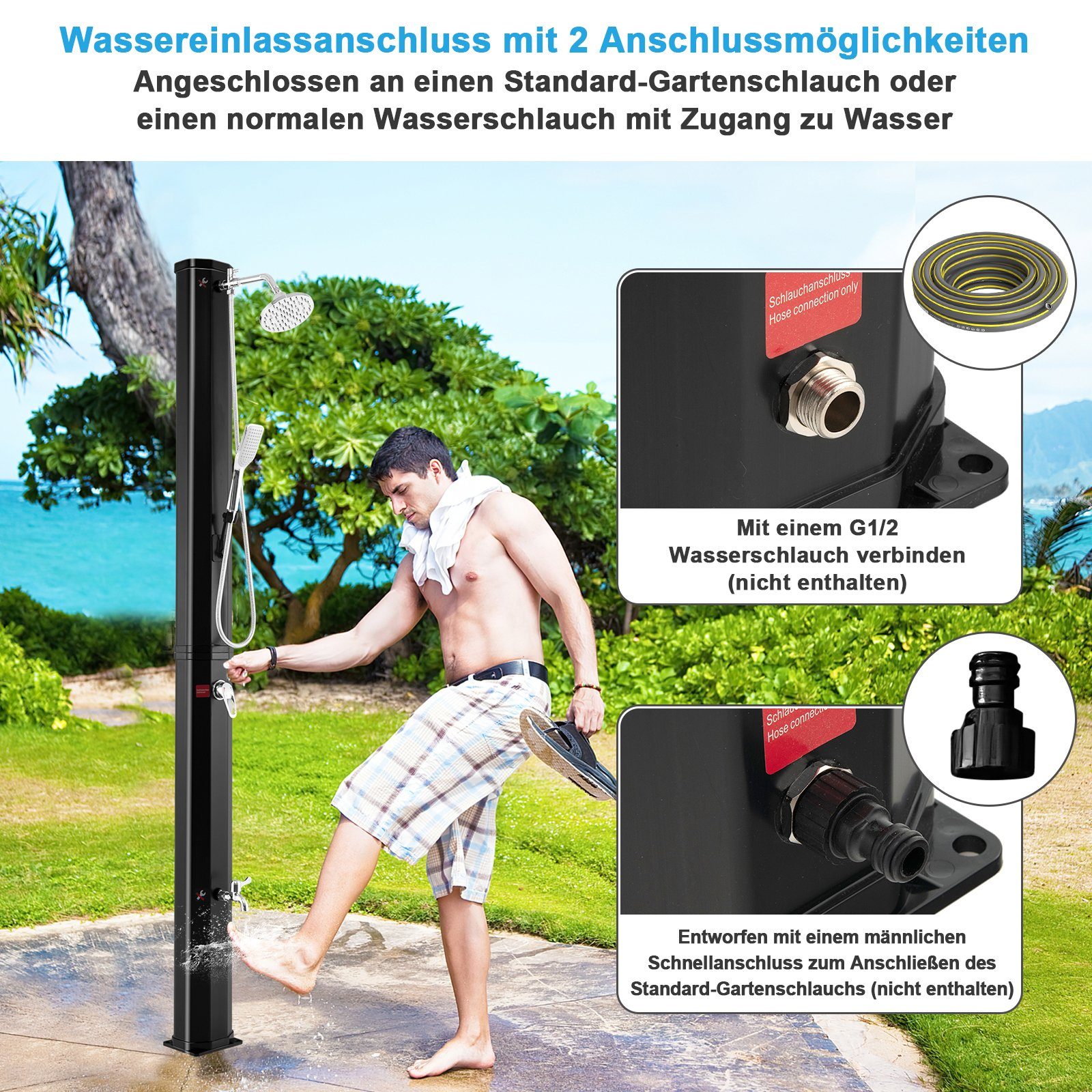 COSTWAY Solardusche 35L Gartendusche, max. 60°C, ohne Stromanschluss, mit Handbrause