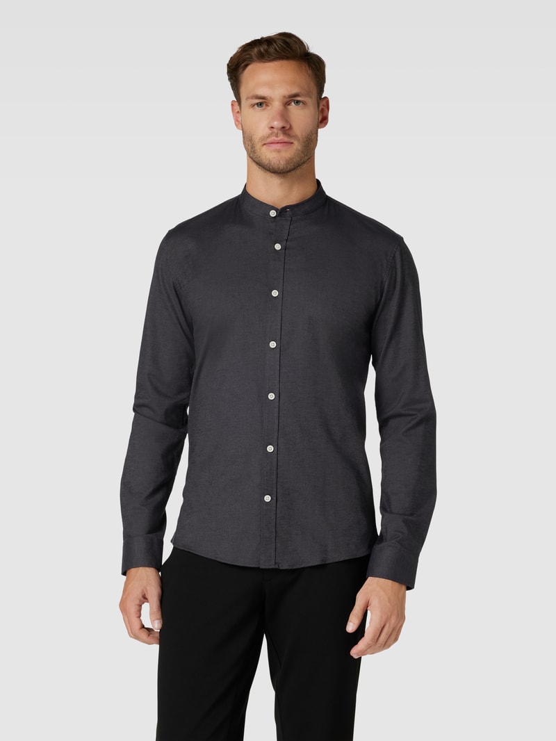 Slim Fit Freizeithemd mit Stehkragen Modell 'Superflex' in anthrazit