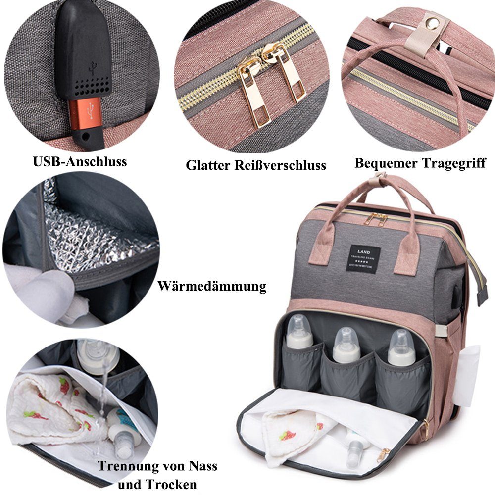 NUODWELL Wickeltasche Baby Wickeltasche Rucksack,mit Moskitonetz und USB-Ladeanschluss