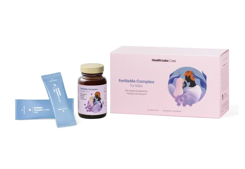 „Health Labs Care“ „FertilMe“ kompleksas vyrams, skirtas vyrų vaisingumui ir reprodukcinei funkcijai palaikyti.