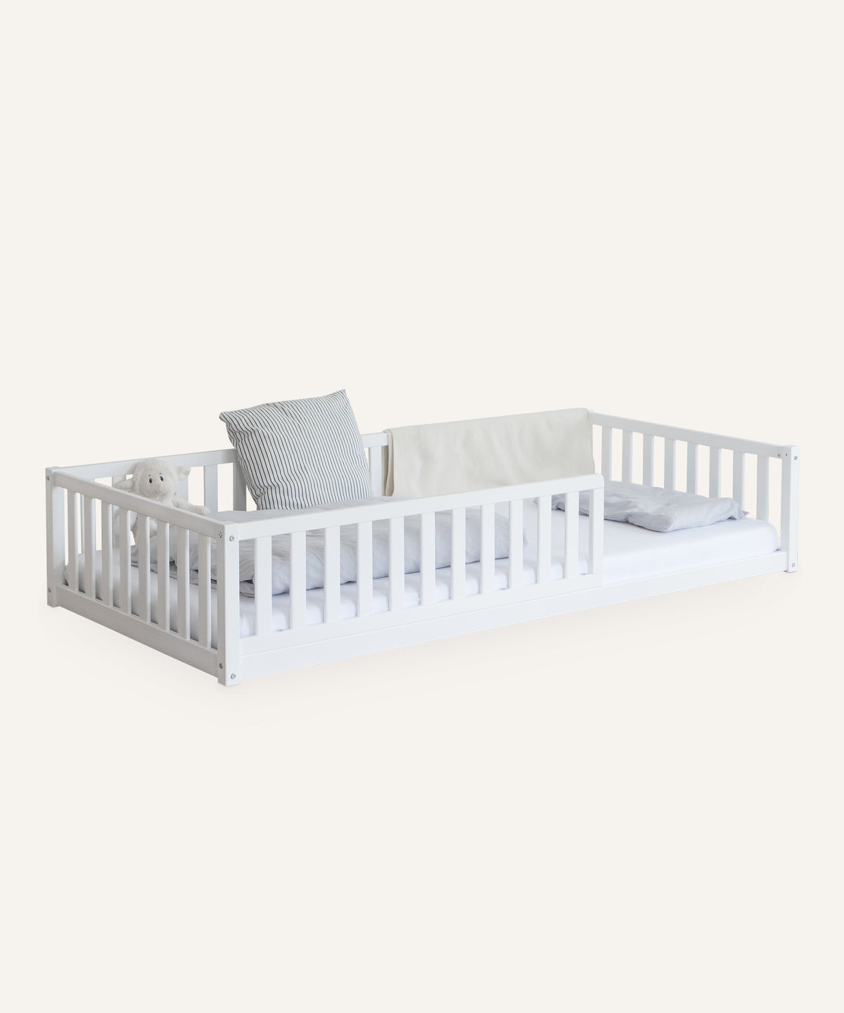 Bodenbett Buche 120 × 200 Weiß