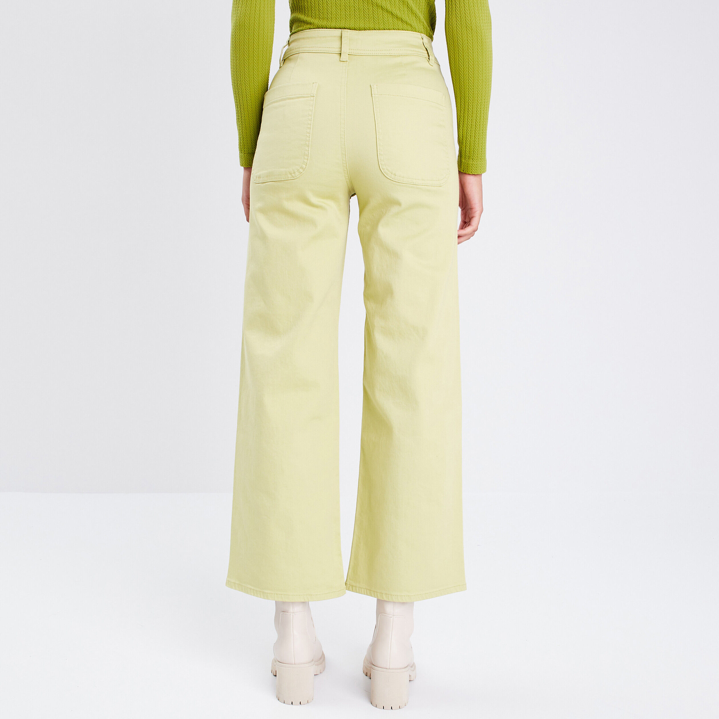 Jeans wide leg taille haute vert olive femme | Cache Cache