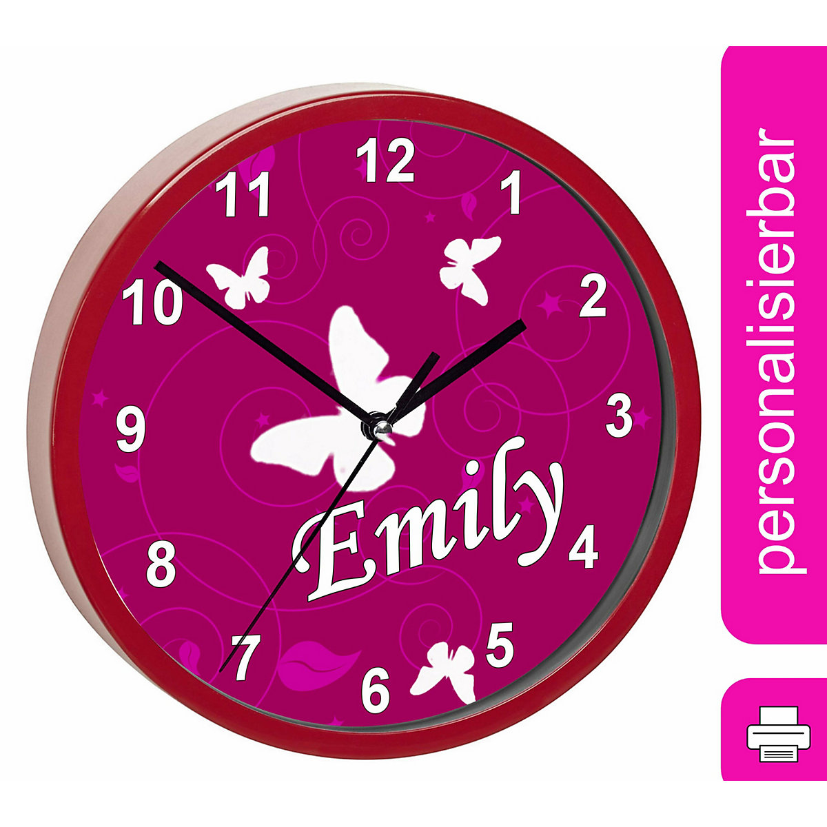 Kinder Wanduhr personalisiert mit Name Schmetterling Brombeere