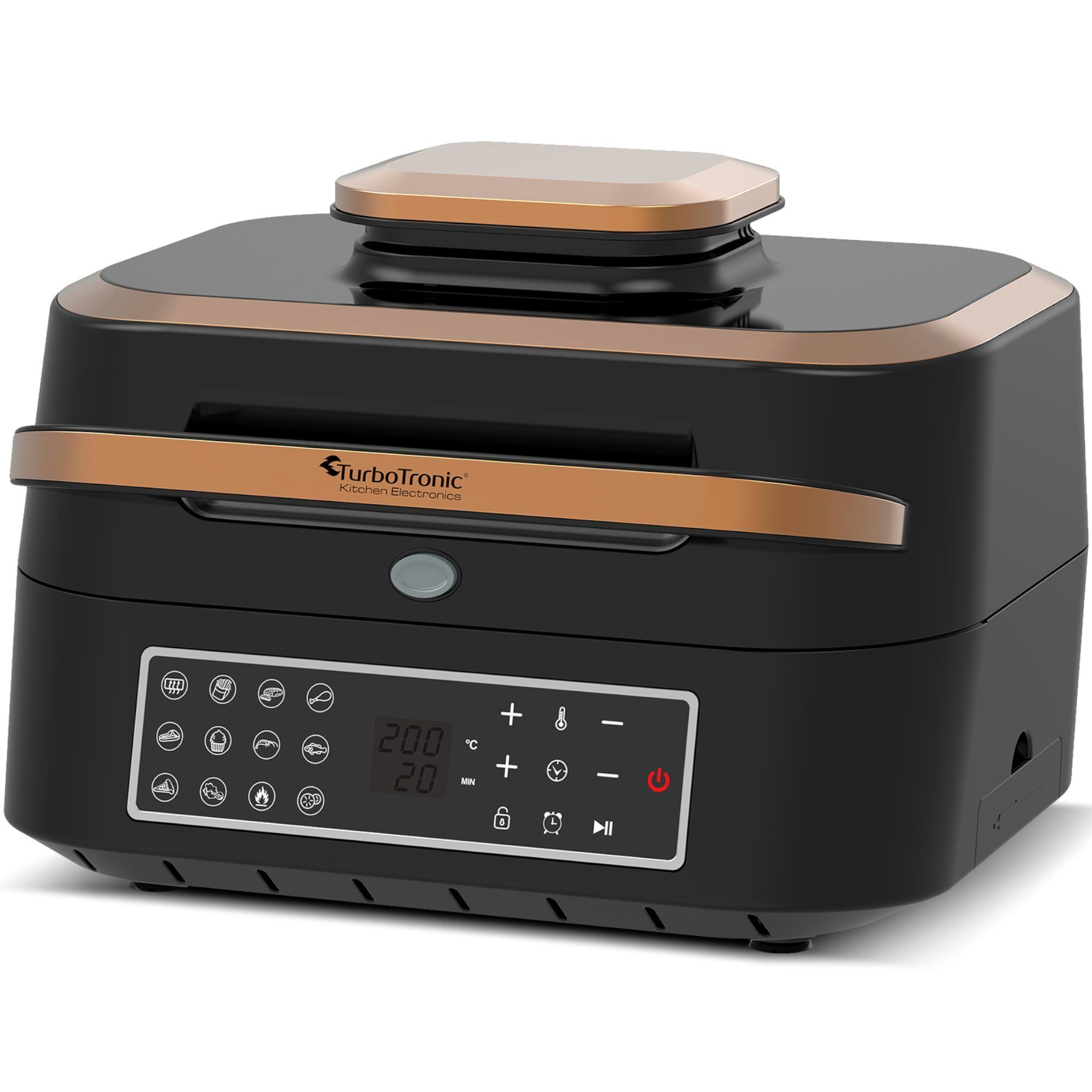 TurboTronic by Z-Line Heißluftfritteuse bis 260°C Food Grill mit digitalem Temperaturfühler 6,5 L Volumen, 1800 W, Tischgrill mit Crisper Plate Steakgrill
