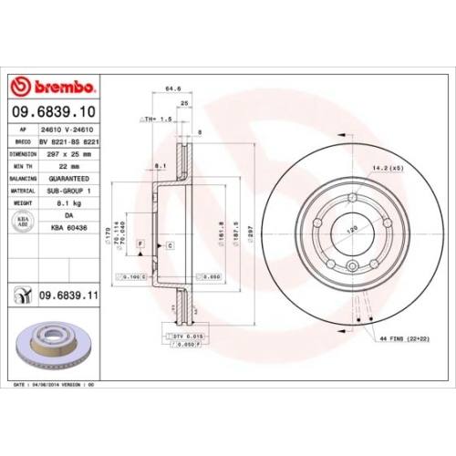Bremsscheibe Brembo Vorderachse  2 Stück 09.6839.11 - ATU