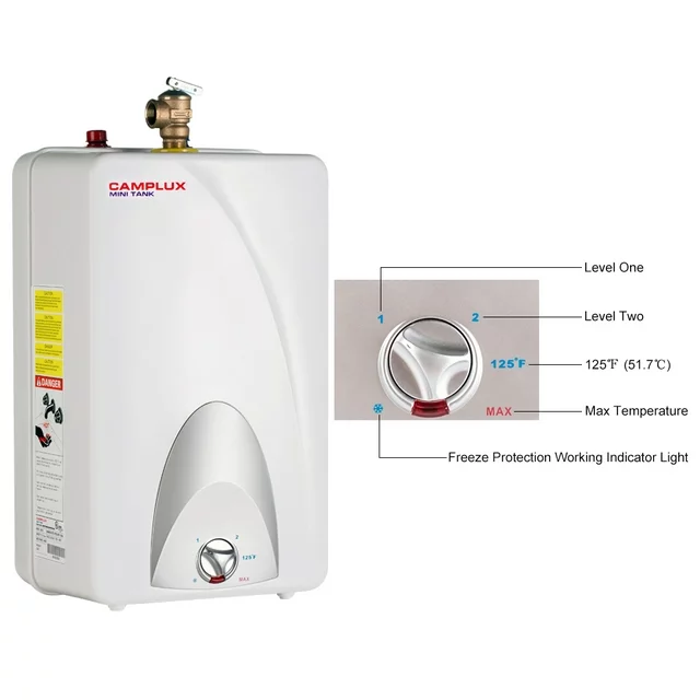 Camplux ME40N 4-Gallon Mini Tank Electric Water Heater with Cord Plug, 120 V