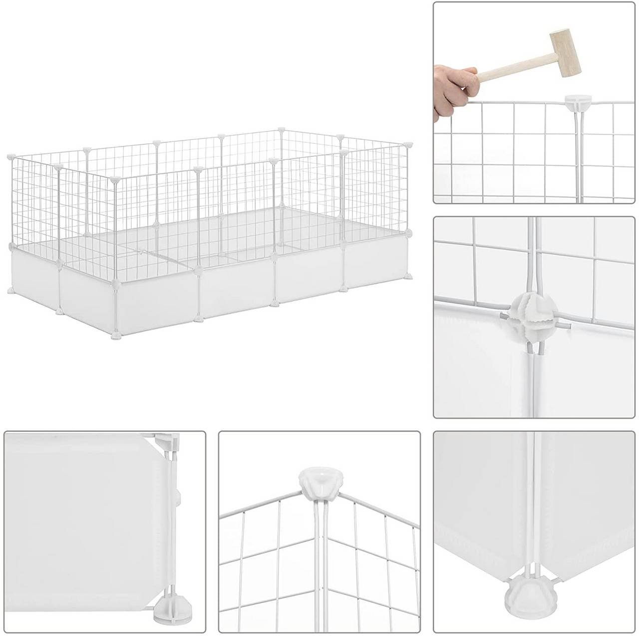 EUGAD Freigehege, Meerschweinchen Käfig, Kaninchen Gehege, Weiß 142x71x53cm