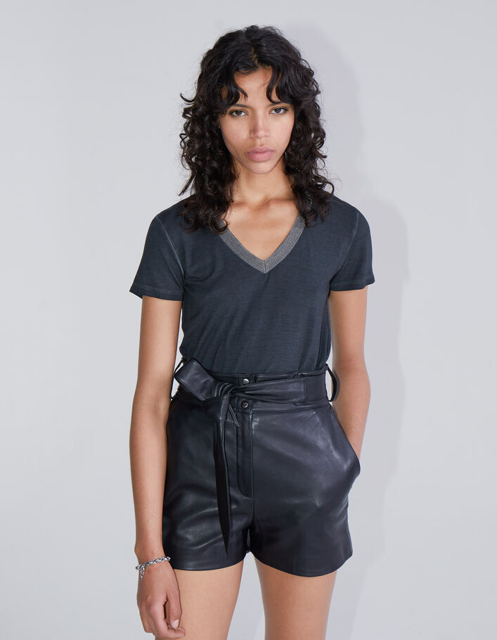 Tee-shirt black blue bijoux femme